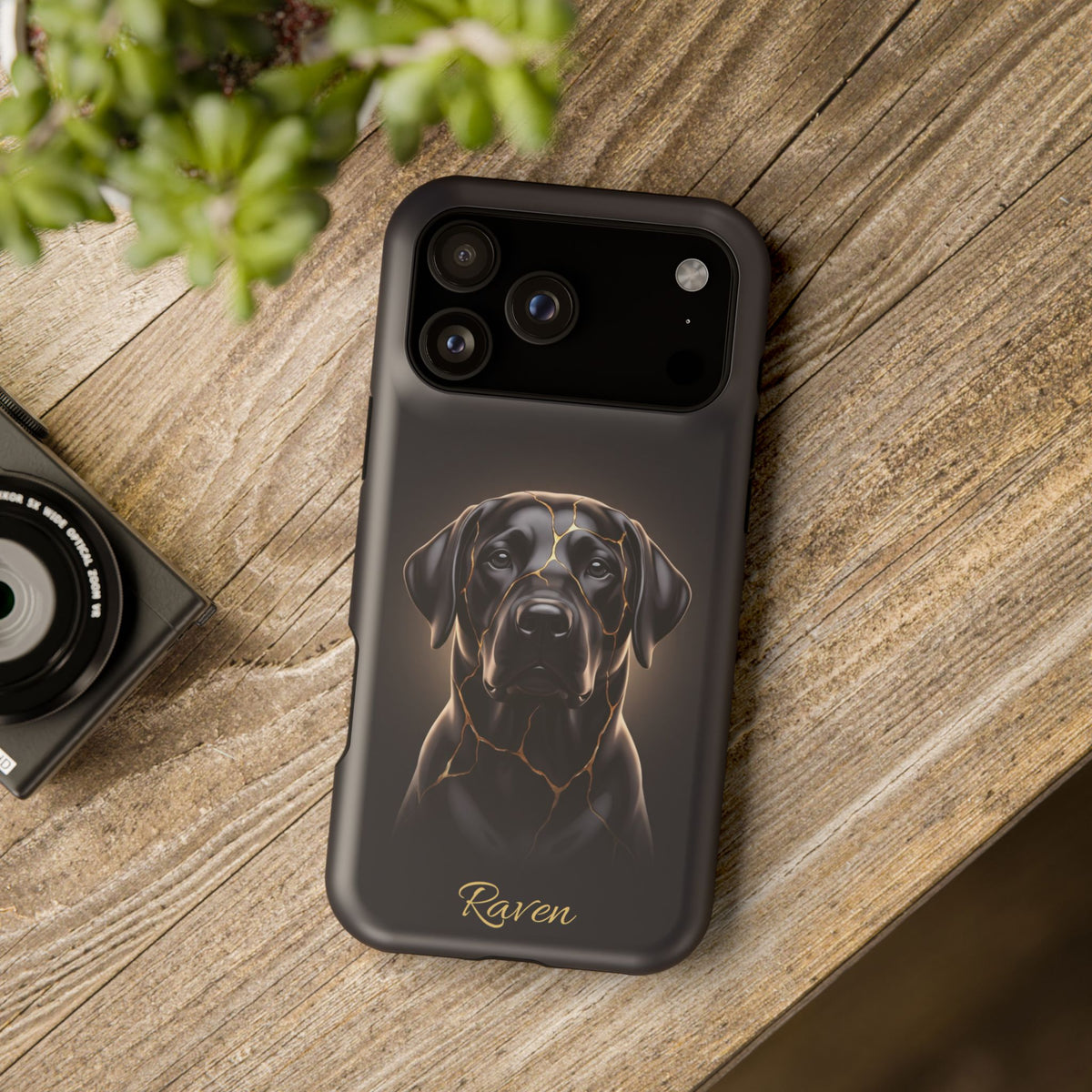 Personalized Obsidian Kintsugi Labrador Phone Case — Tough Magnetic Case with Wireless Charging