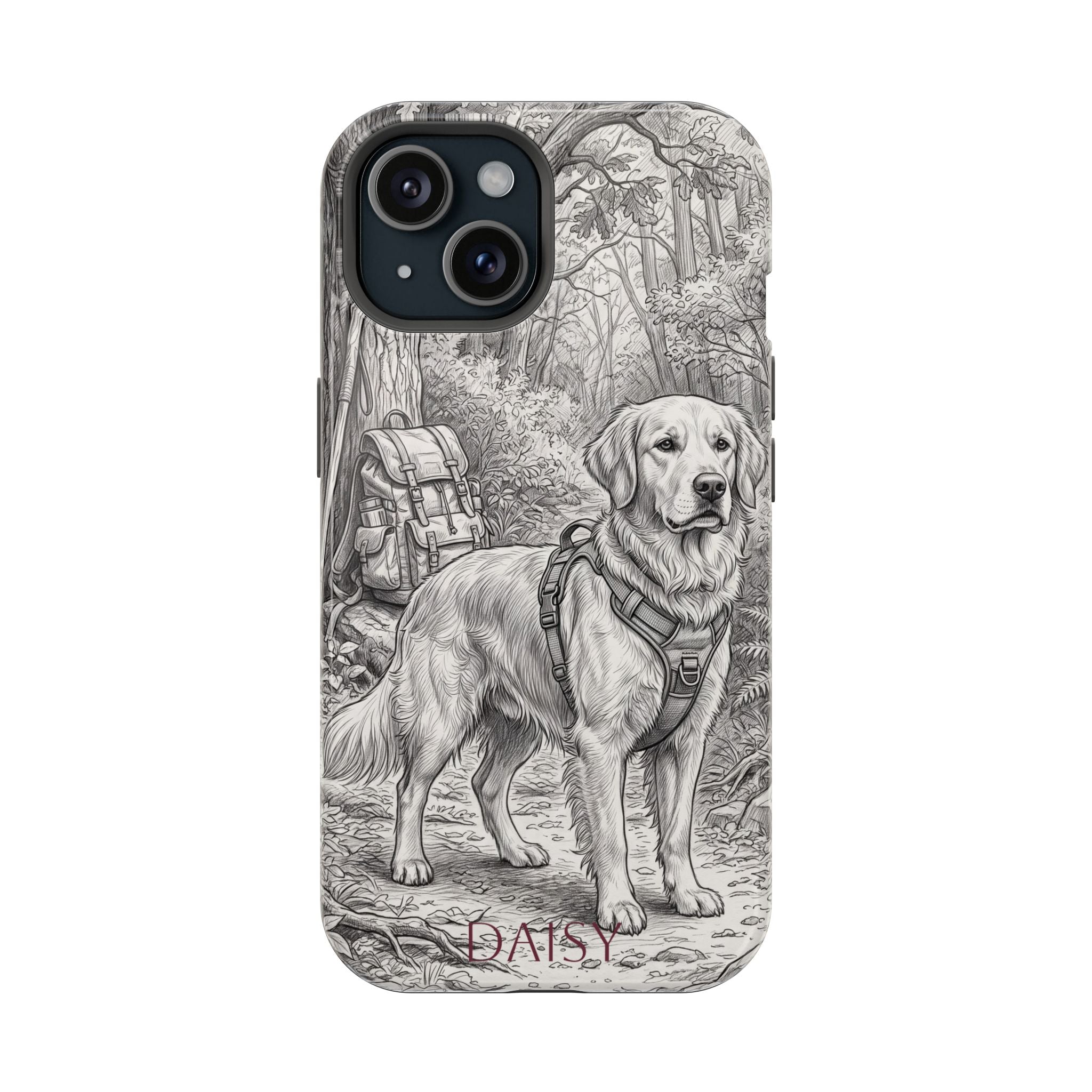 Personalized Golden Retriever Woodland Trail Phone Case — Wireless Charging Cover