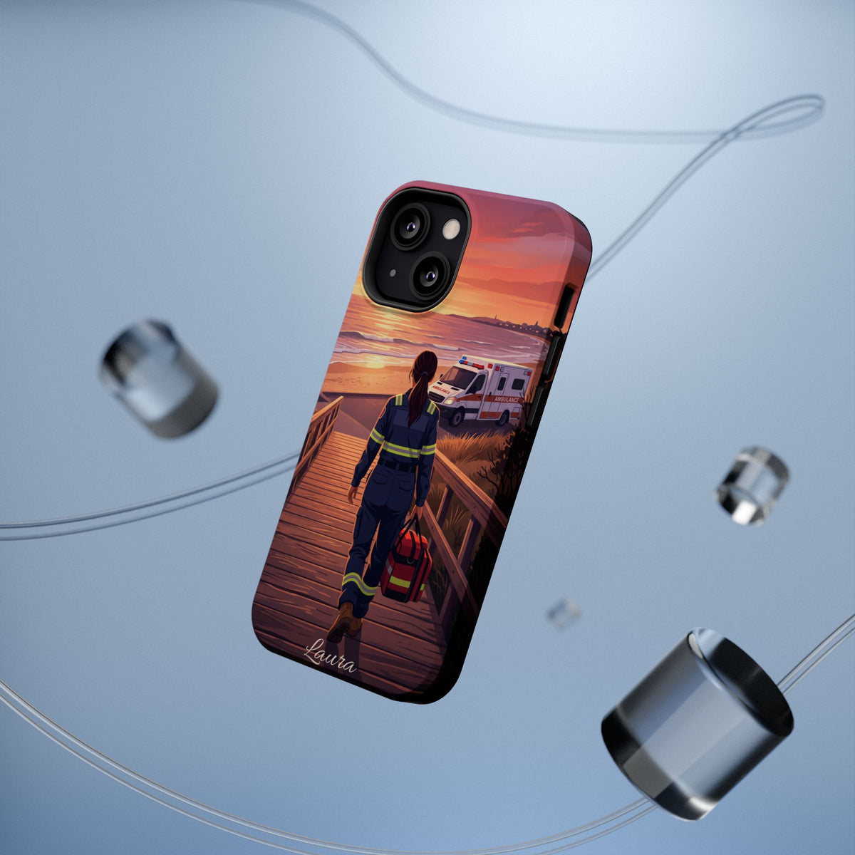 Sunset Boardwalk Personalized Paramedic Phone Case — Wireless Charging Cover