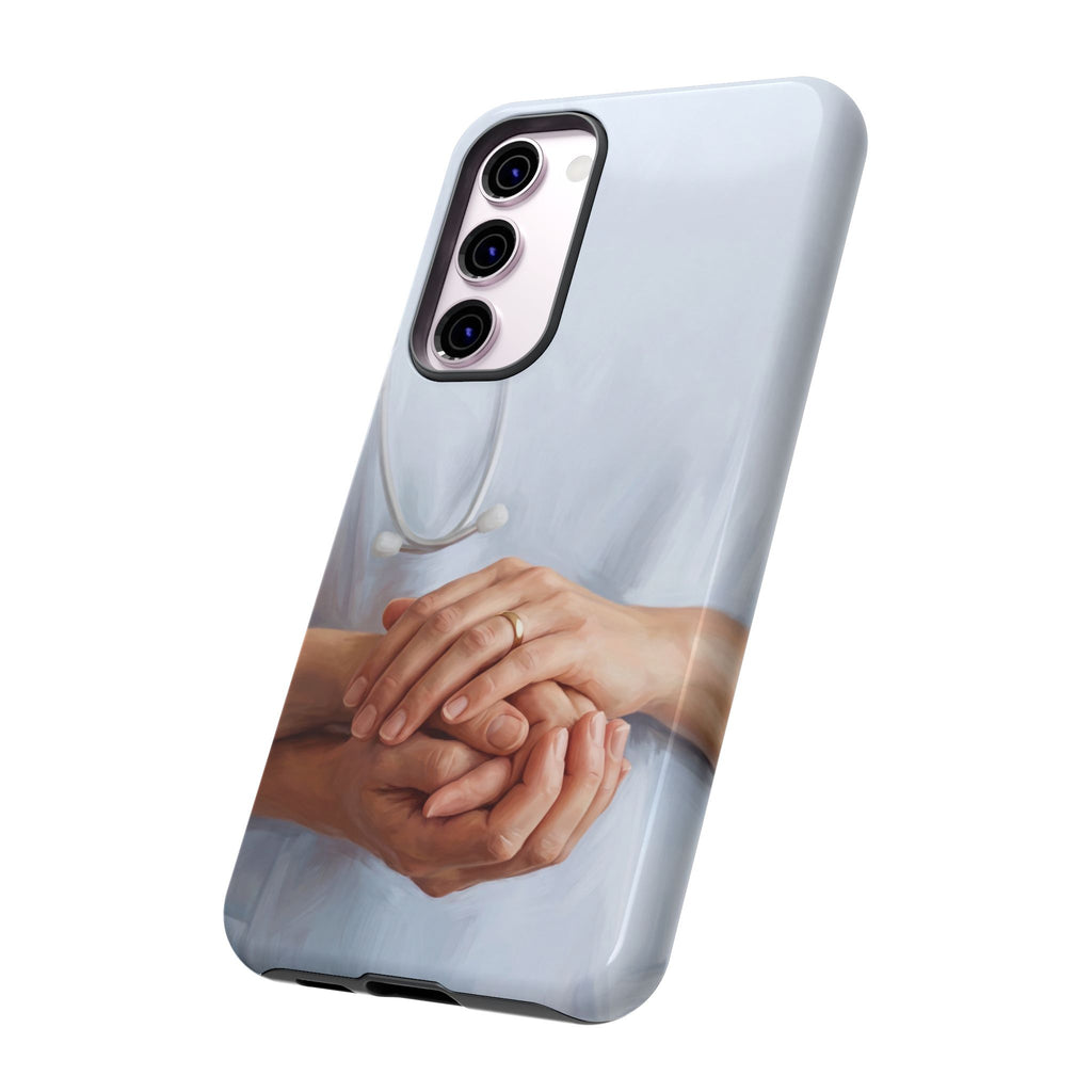 Nurse's Comforting Hands Phone Case | Caring Hands & Stethoscope Illustration | iPhone & Samsung