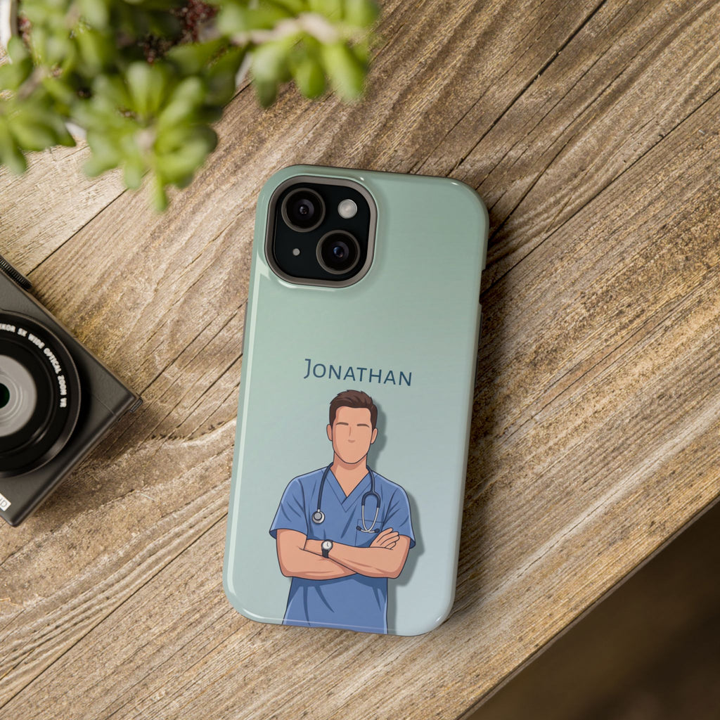 Personalized Nurse Portrait Phone Case — Impact-Resistant Wireless Charging Cover