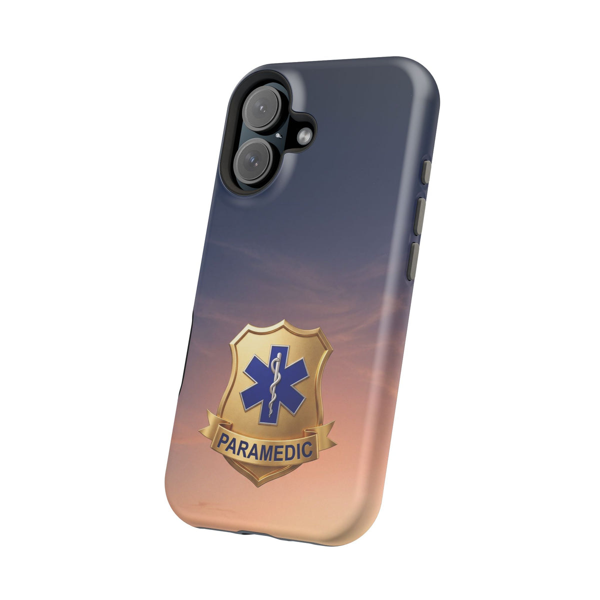 Gold Paramedic Badge Sunset Sky Phone Case — Magnetic Wireless Charging Cover
