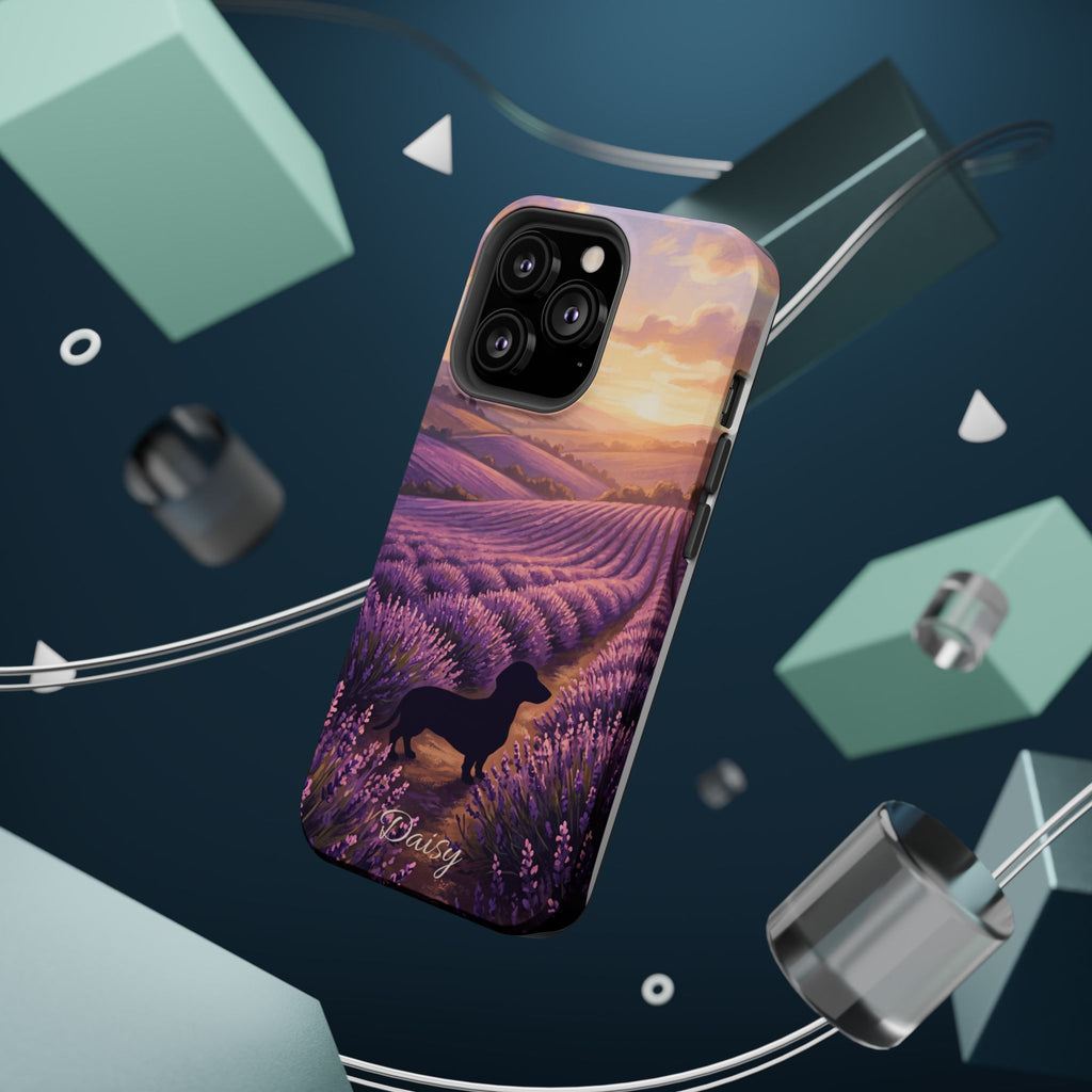 Personalized Dachshund Lavender Field Phone Case — Wireless Charging Cover