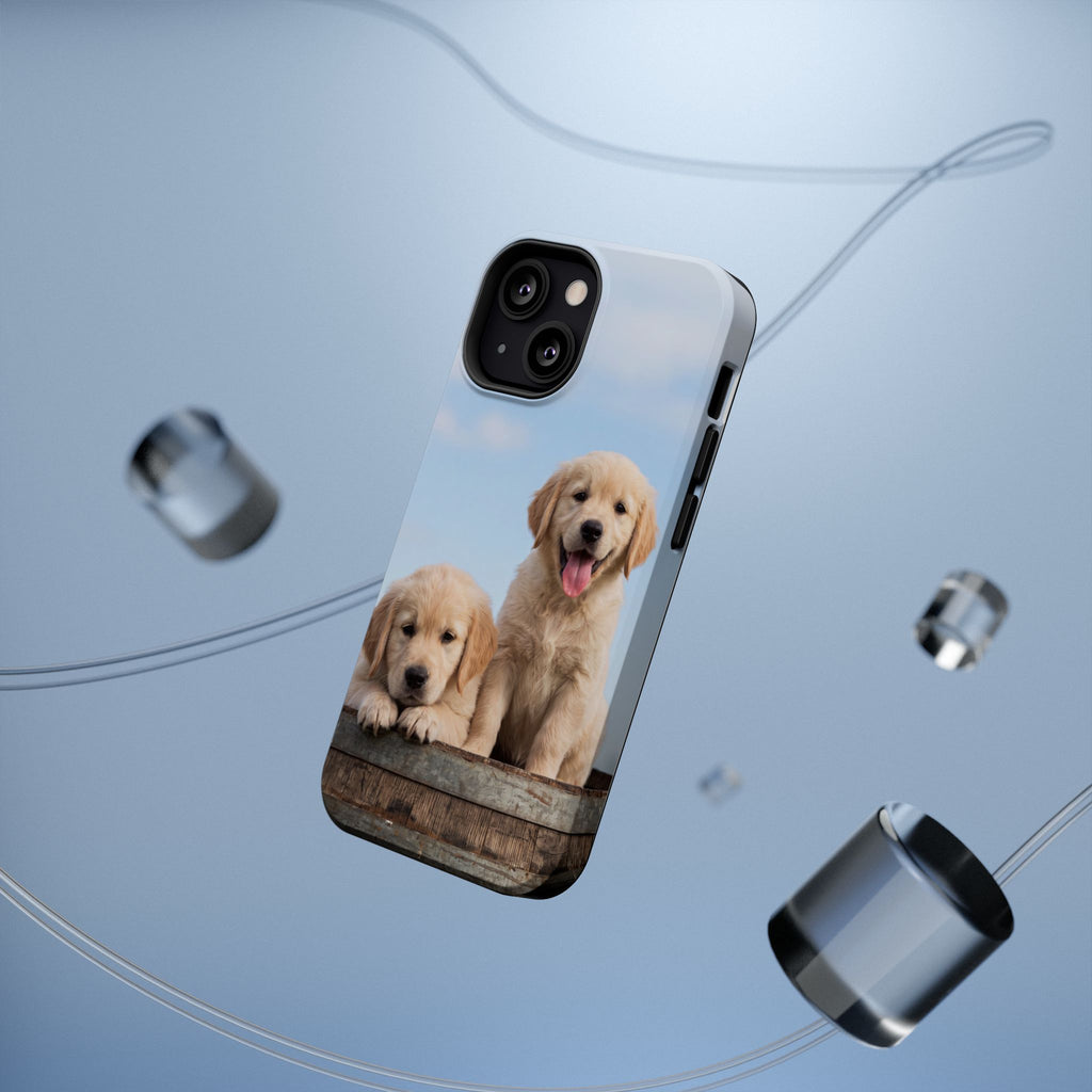 Golden Retriever Puppy Duo Phone Case — Impact-Resistant Wireless Charging Cover
