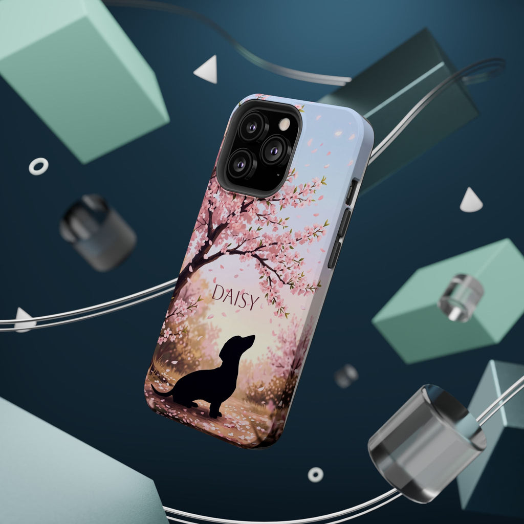 Personalized Dachshund Cherry Blossom Phone Case — Wireless Charging Cover