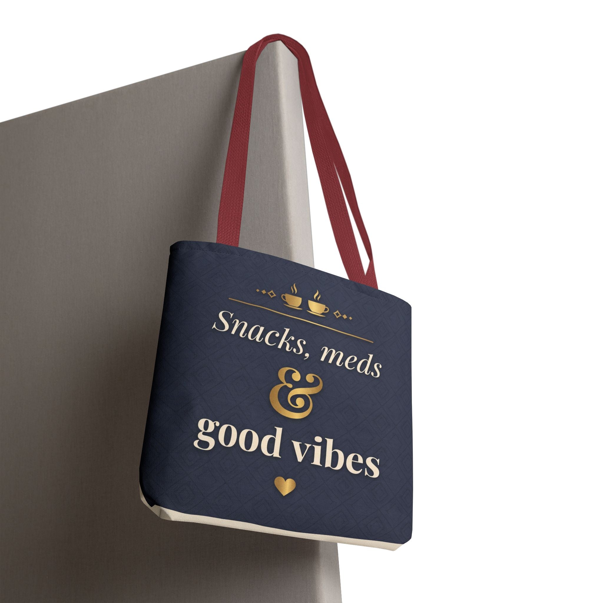 Snacks Meds & Good Vibes Tote | Funny Nurse Gift Tote Bag | Healthcare Worker Humour Gift | Premium Polyester Carry-All