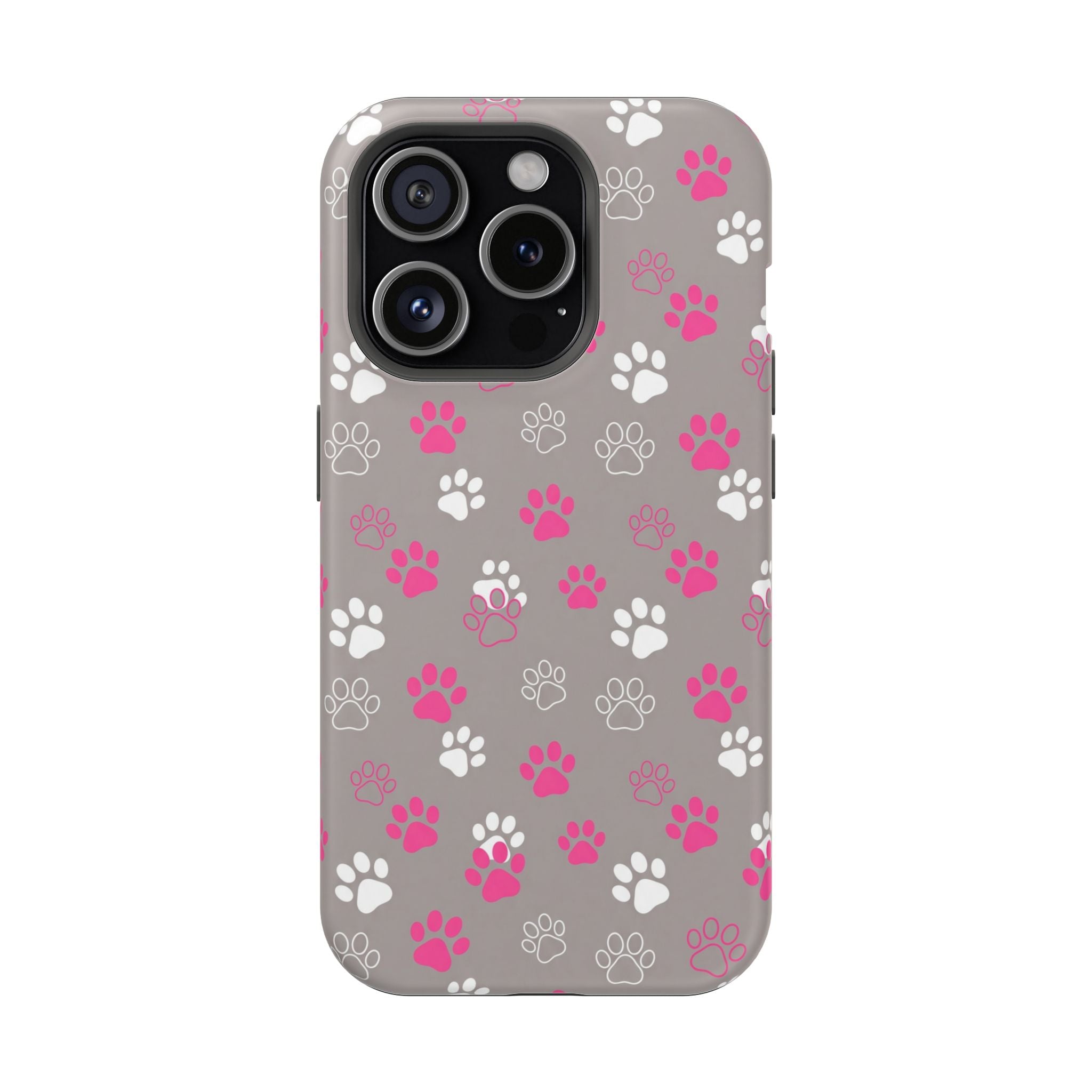 Pink & White Paw Print Phone Case — Impact-Resistant Wireless Charging Cover