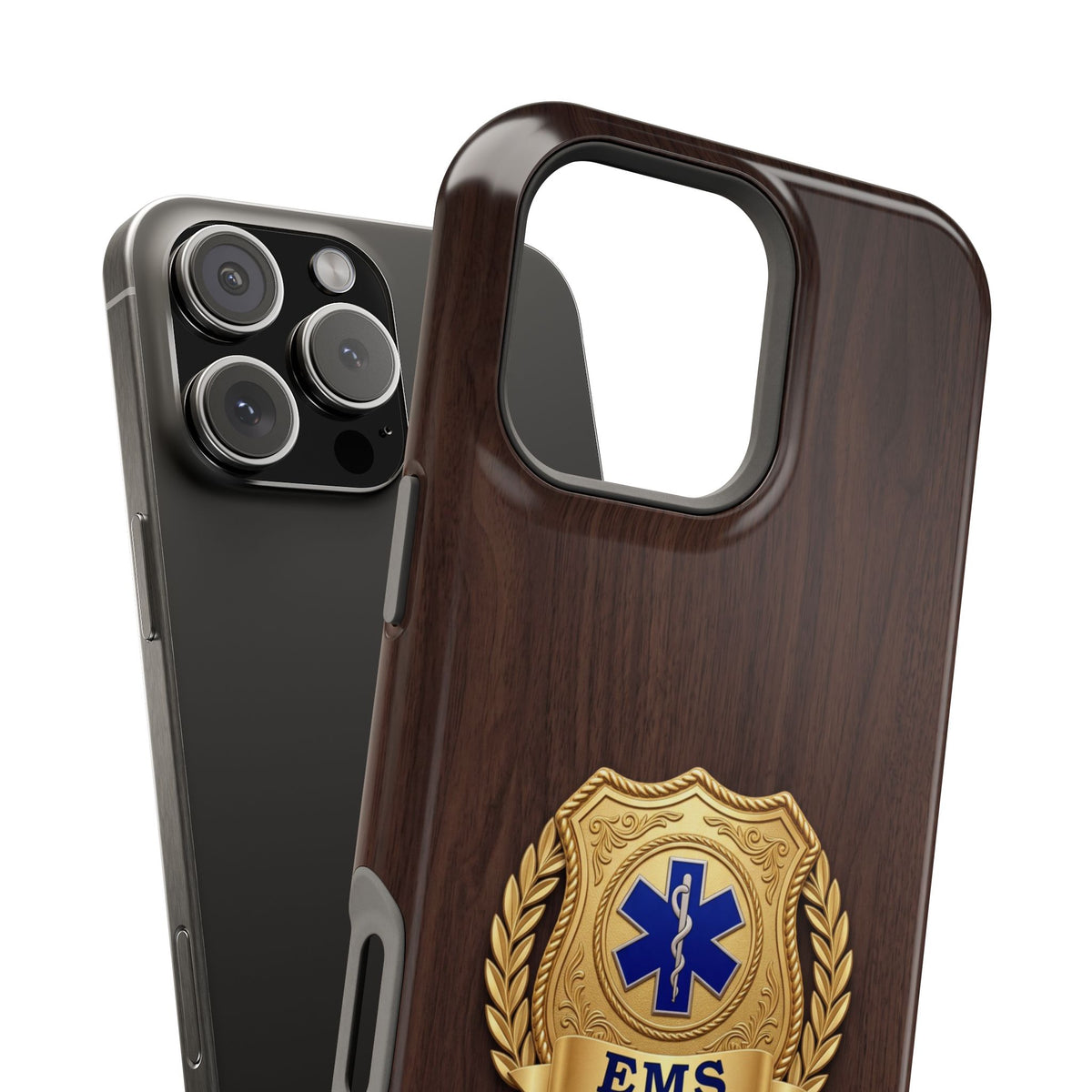 Gold EMS Laurel Badge Wood Phone Case — Magnetic Wireless Charging Cover