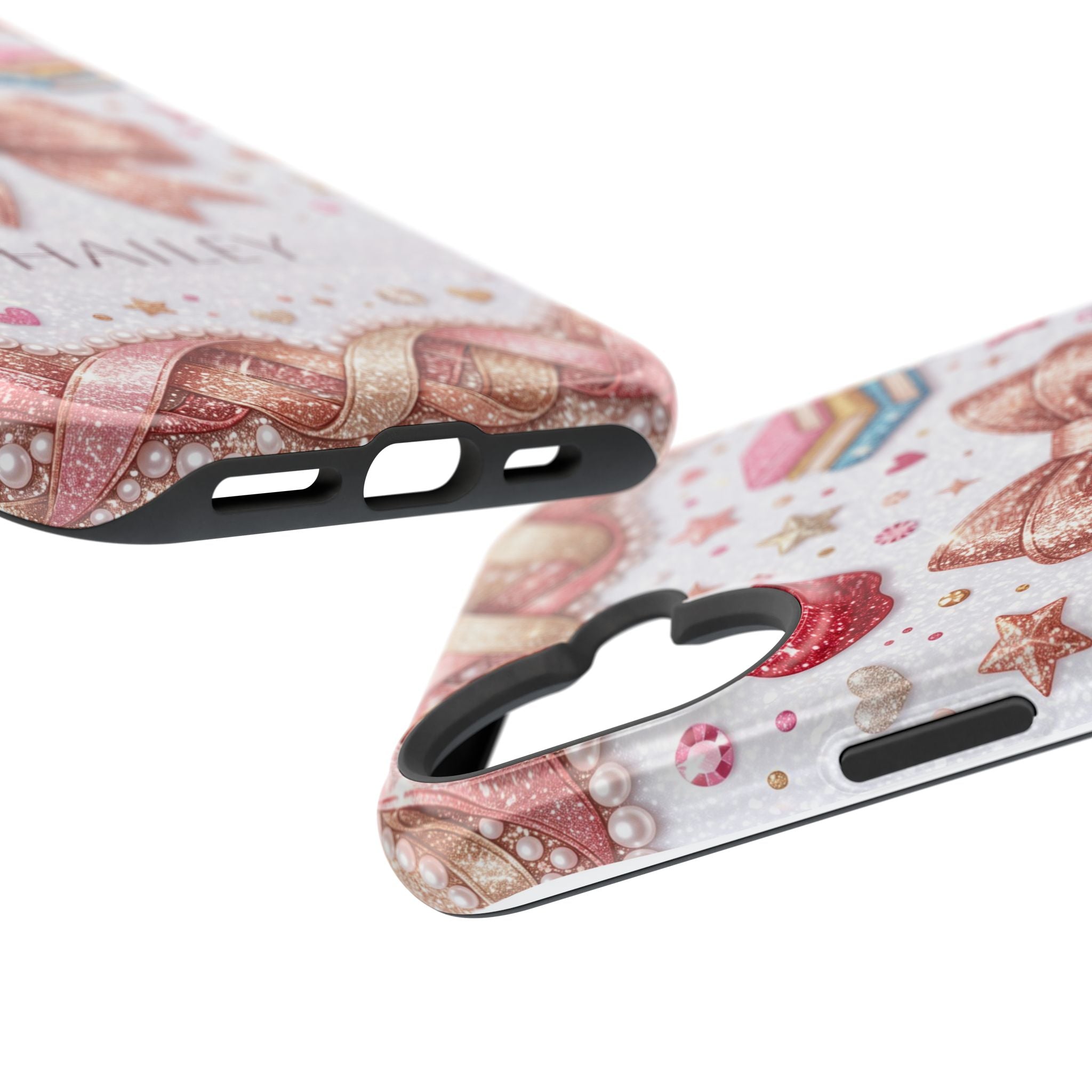 Rose Gold Glitter Bow Personalized Teacher Phone Case — Wireless Charging Cover