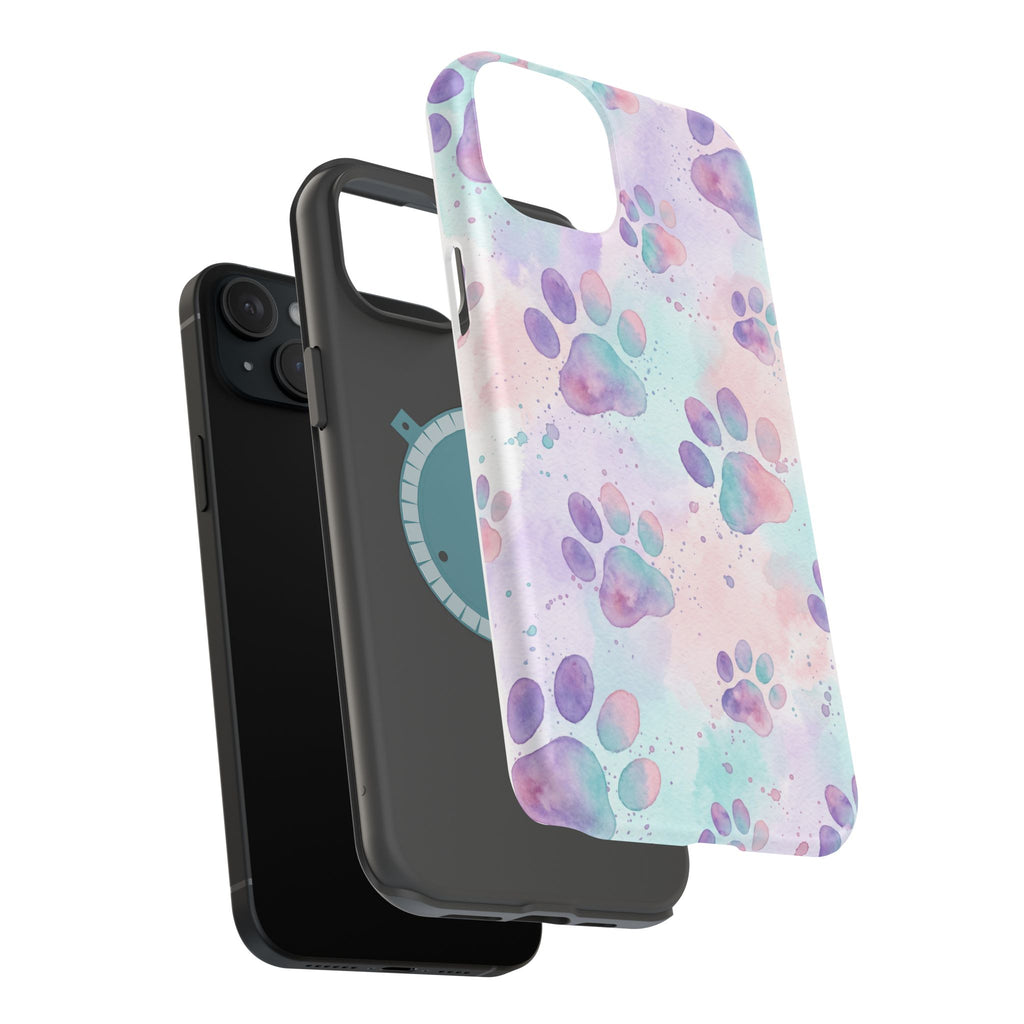 Watercolor Paw Print Phone Case — Impact-Resistant Wireless Charging Cover