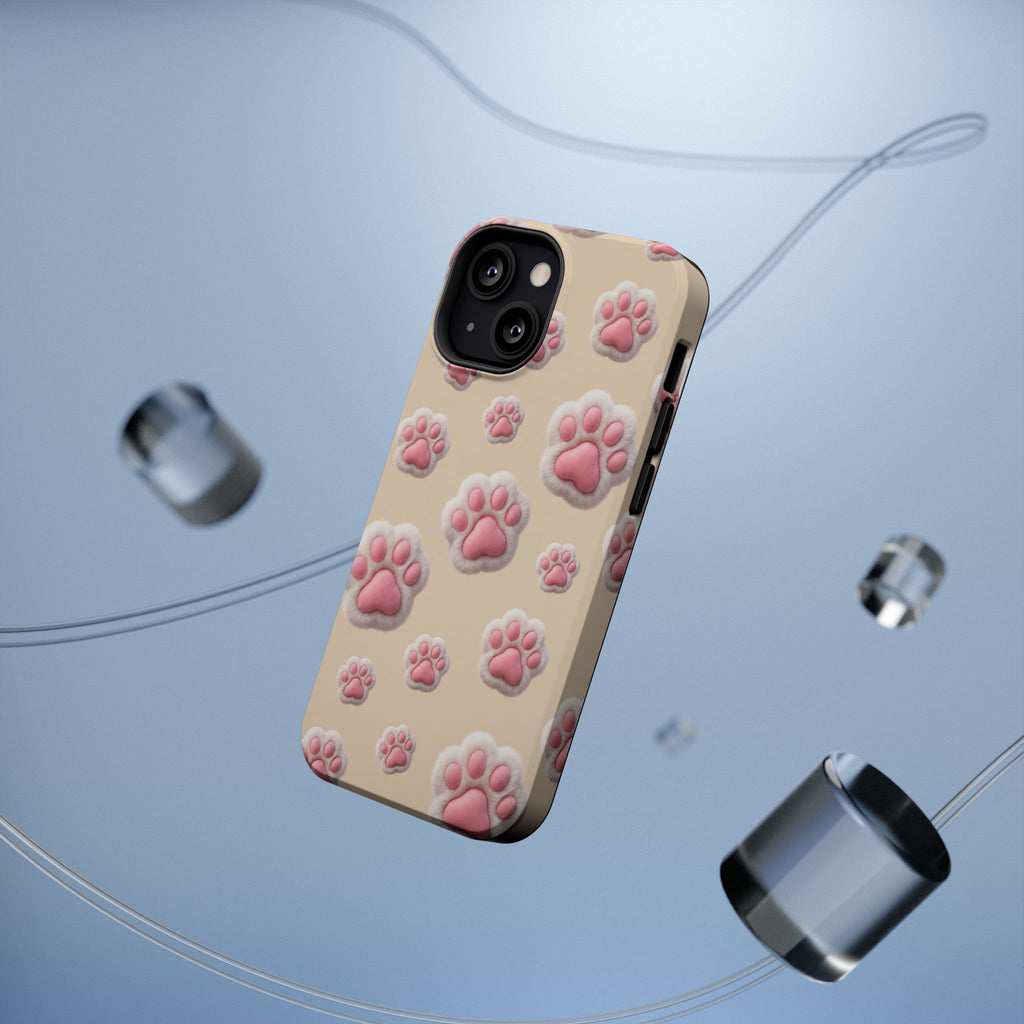 Pink Paw Print Phone Case — Impact-Resistant Wireless Charging Cover
