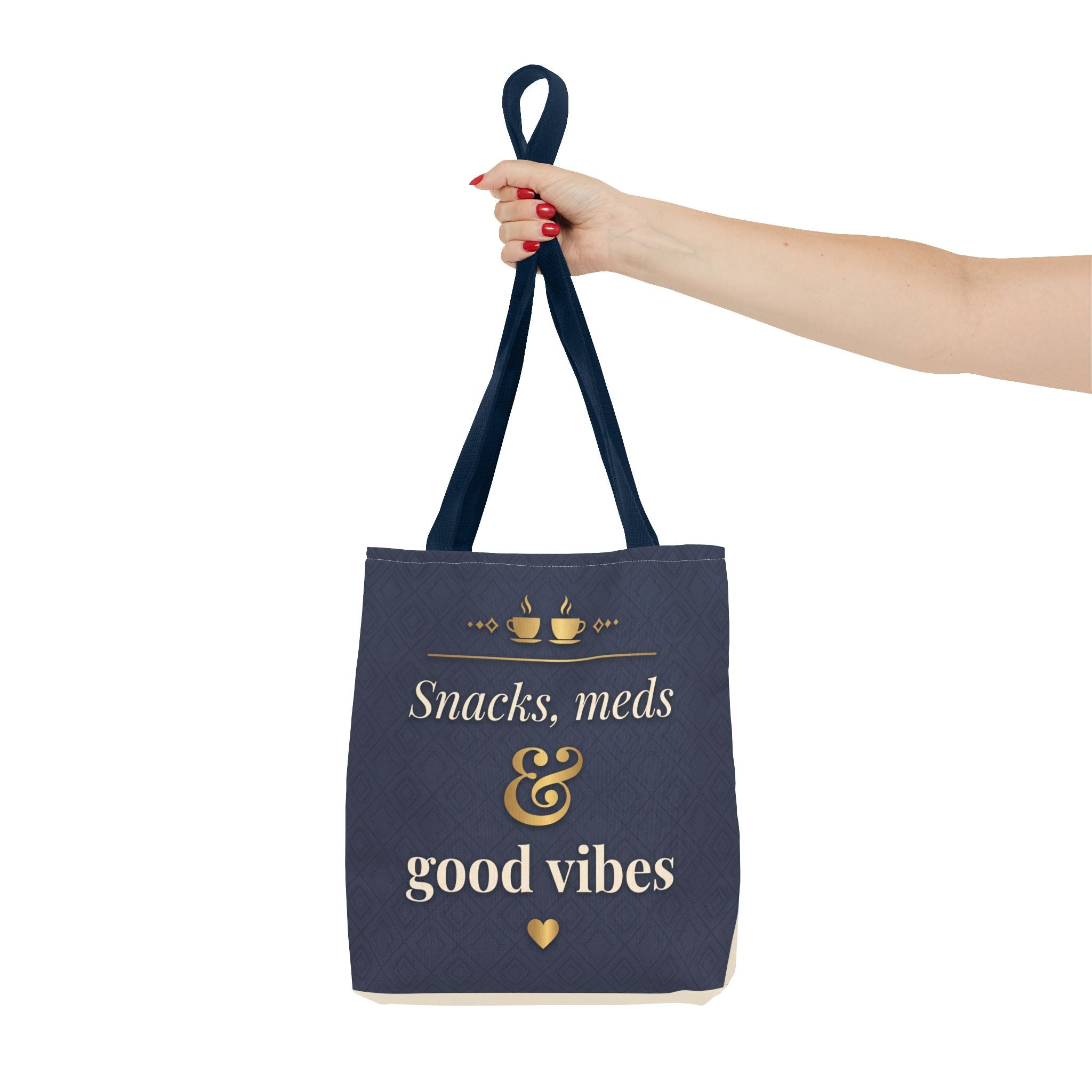 Snacks Meds & Good Vibes Tote | Funny Nurse Gift Tote Bag | Healthcare Worker Humour Gift | Premium Polyester Carry-All