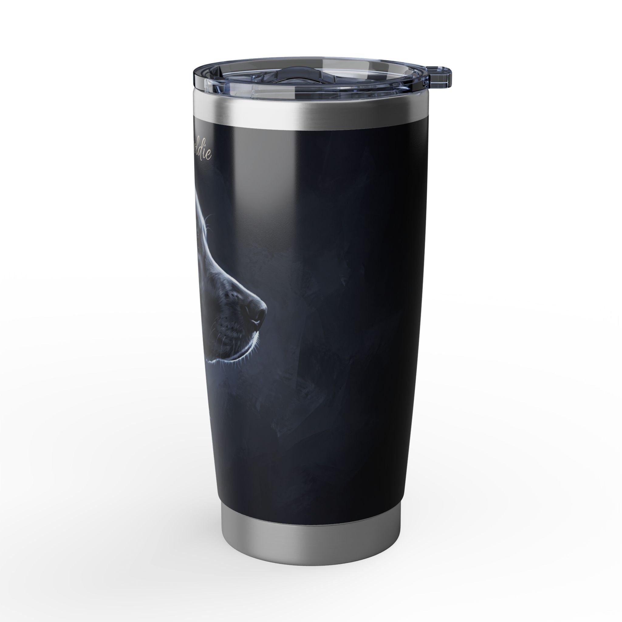 Golden Retriever Tumbler Personalized – 20 oz Stainless Steel Travel Mug with Custom Name, Dark Portrait Design
