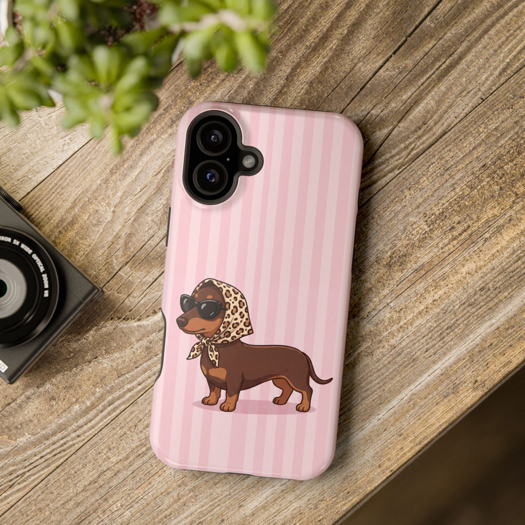 Preppy Dachshund Phone Case — Impact-Resistant Wireless Charging Cover