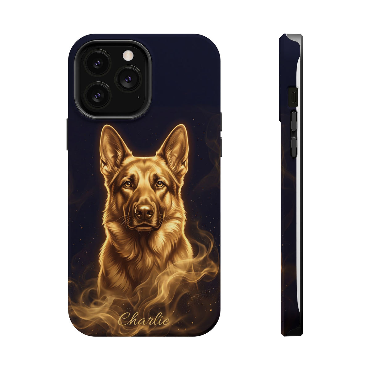 German Shepherd Phone Case | Personalized Gold Glow Art — Tough Magnetic Case with Wireless Charging