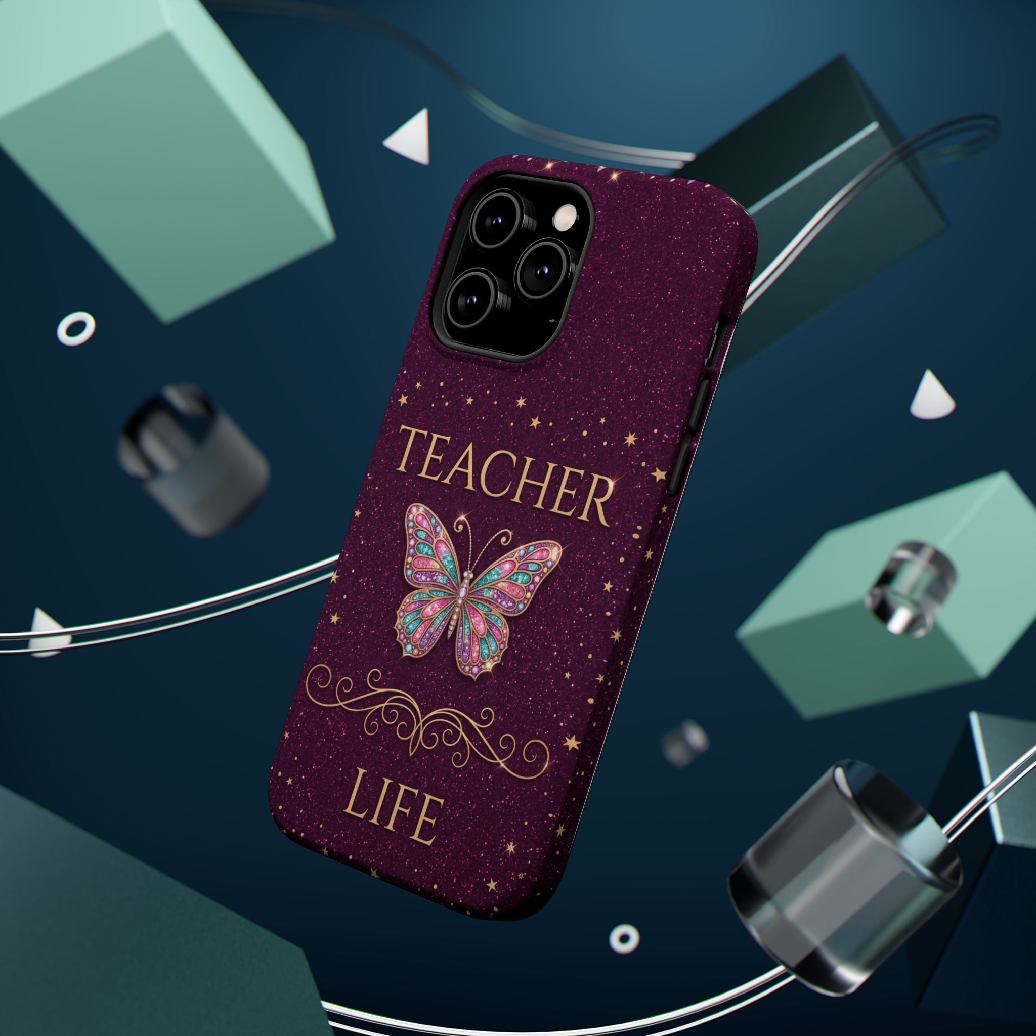 Teacher Life Glitter Butterfly Phone Case — Wireless Charging Cover