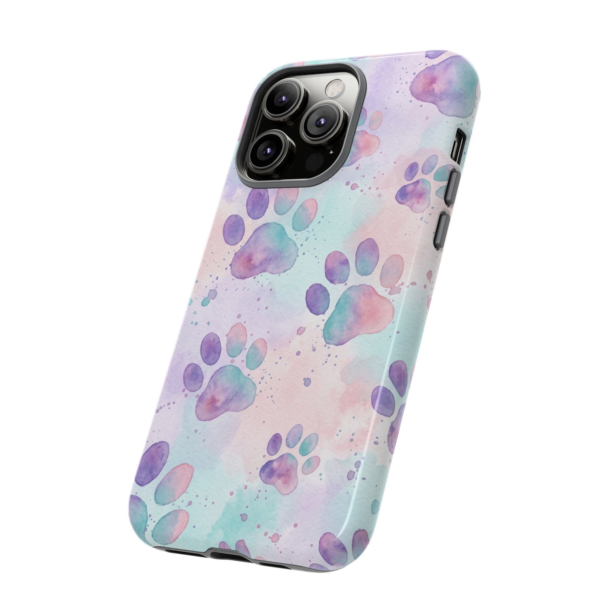 Watercolor Paw Print Phone Case | Pastel Purple, Teal & Pink Artistic Pattern | Samsung & iPhone