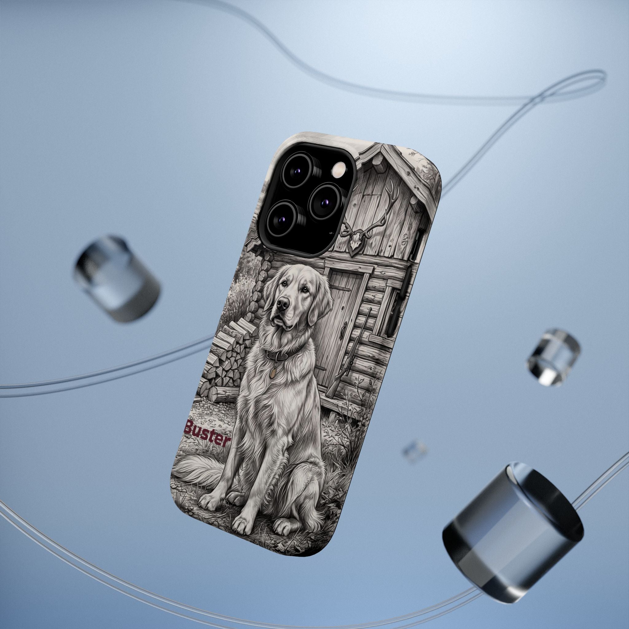 Personalized Golden Retriever Cabin Porch Phone Case — Wireless Charging Cover