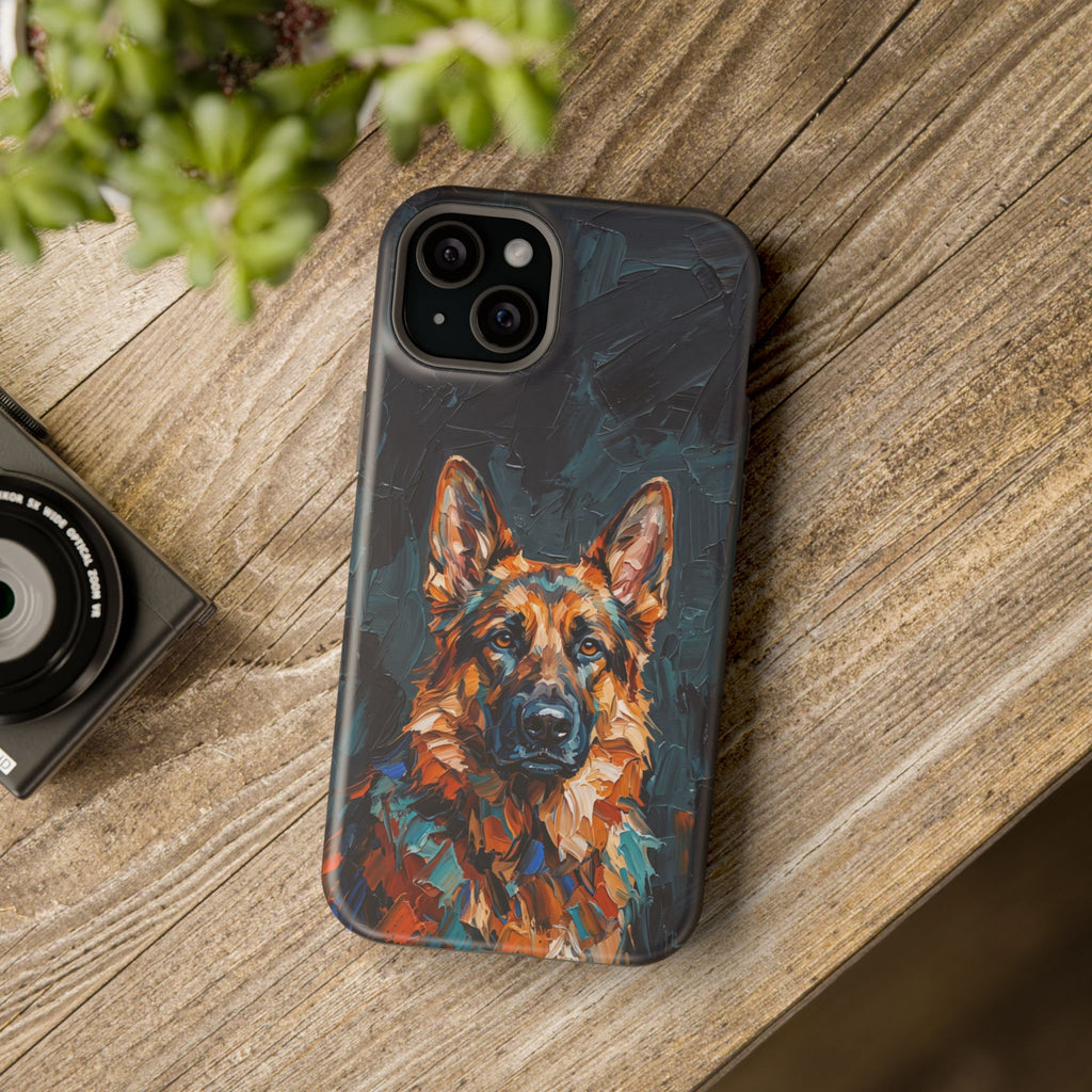 German Shepherd Phone Case | Palette Knife Painting Art — Tough Magnetic Case with Wireless Charging