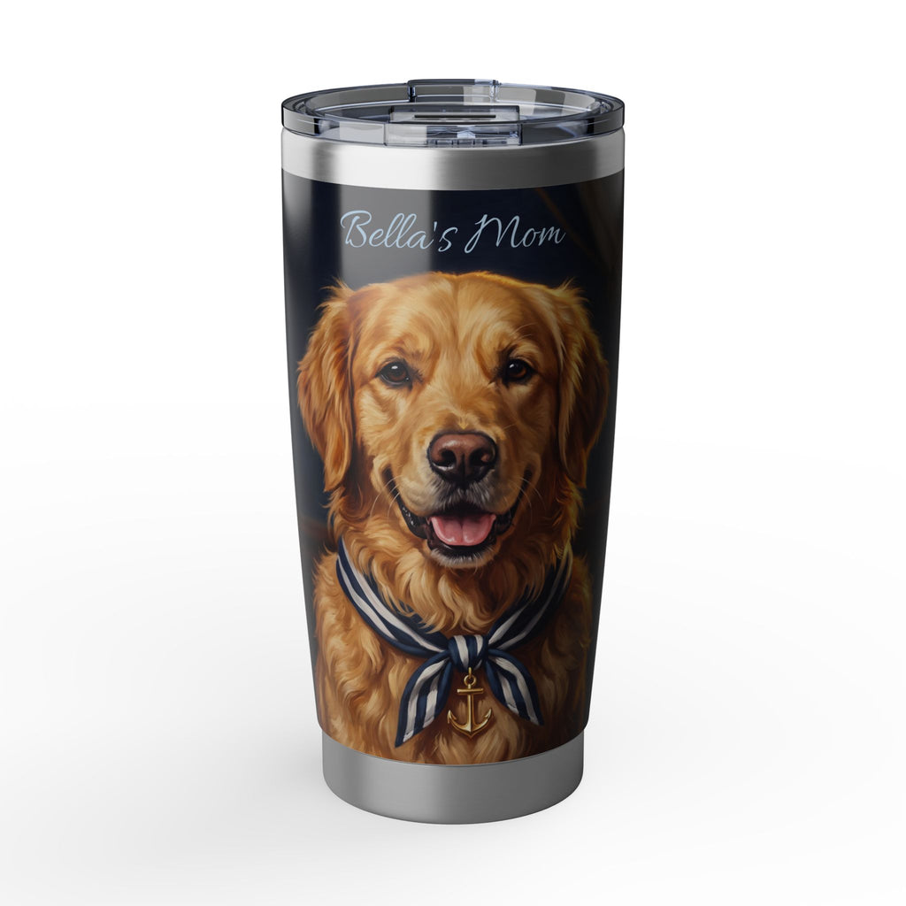 Golden Retriever Tumbler Personalized – 20 oz Stainless Steel Travel Mug with Custom Name, Nautical Sailor Design for Dog Mom