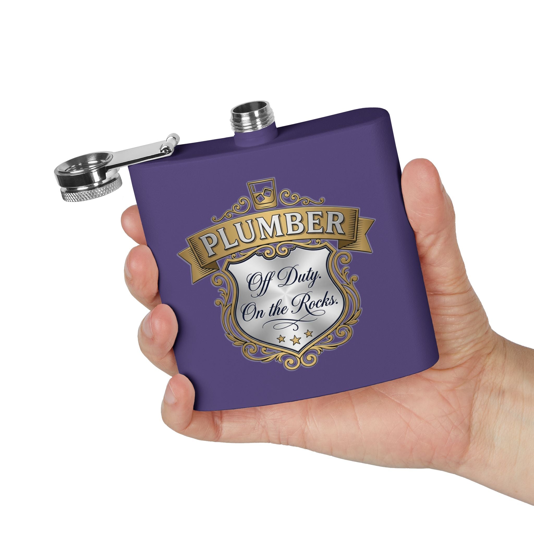 Flask — "Off Duty. On the Rocks." 6oz Stainless Steel Hip Flask
