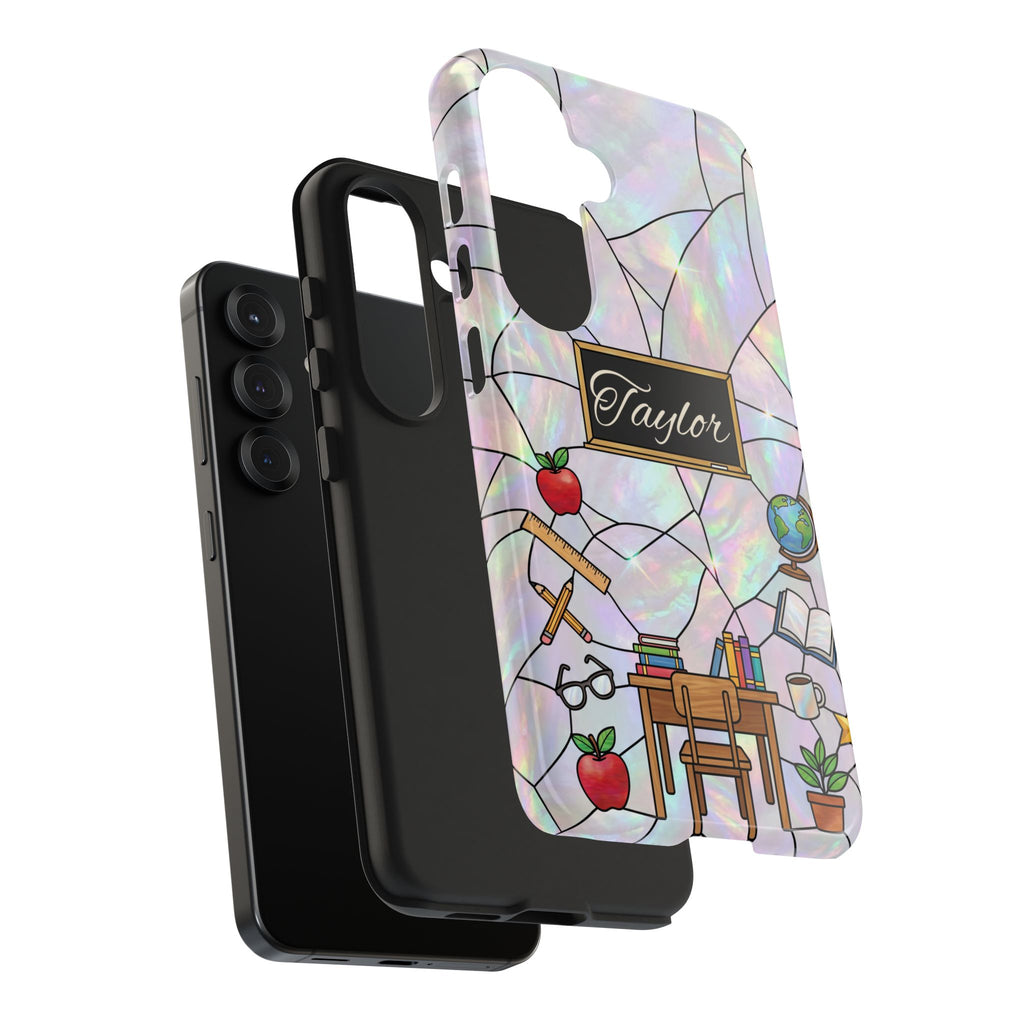 Personalized Teacher Phone Case — Custom Name Stained Glass Classroom Design