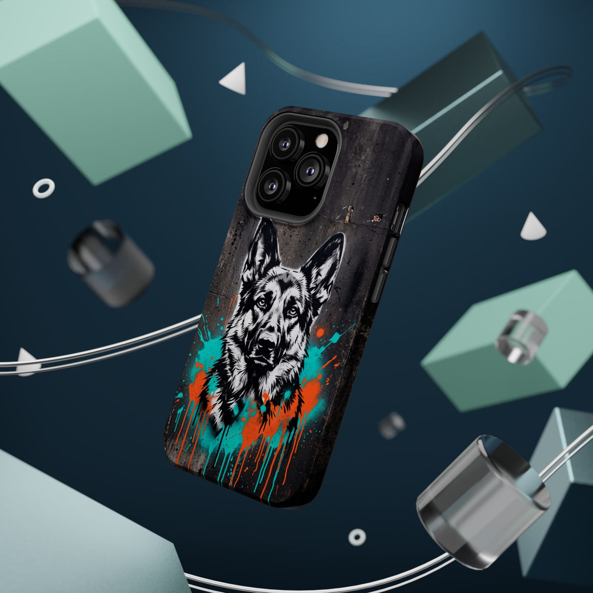 German Shepherd Phone Case | Graffiti Street Art — Tough Magnetic Case with Wireless Charging