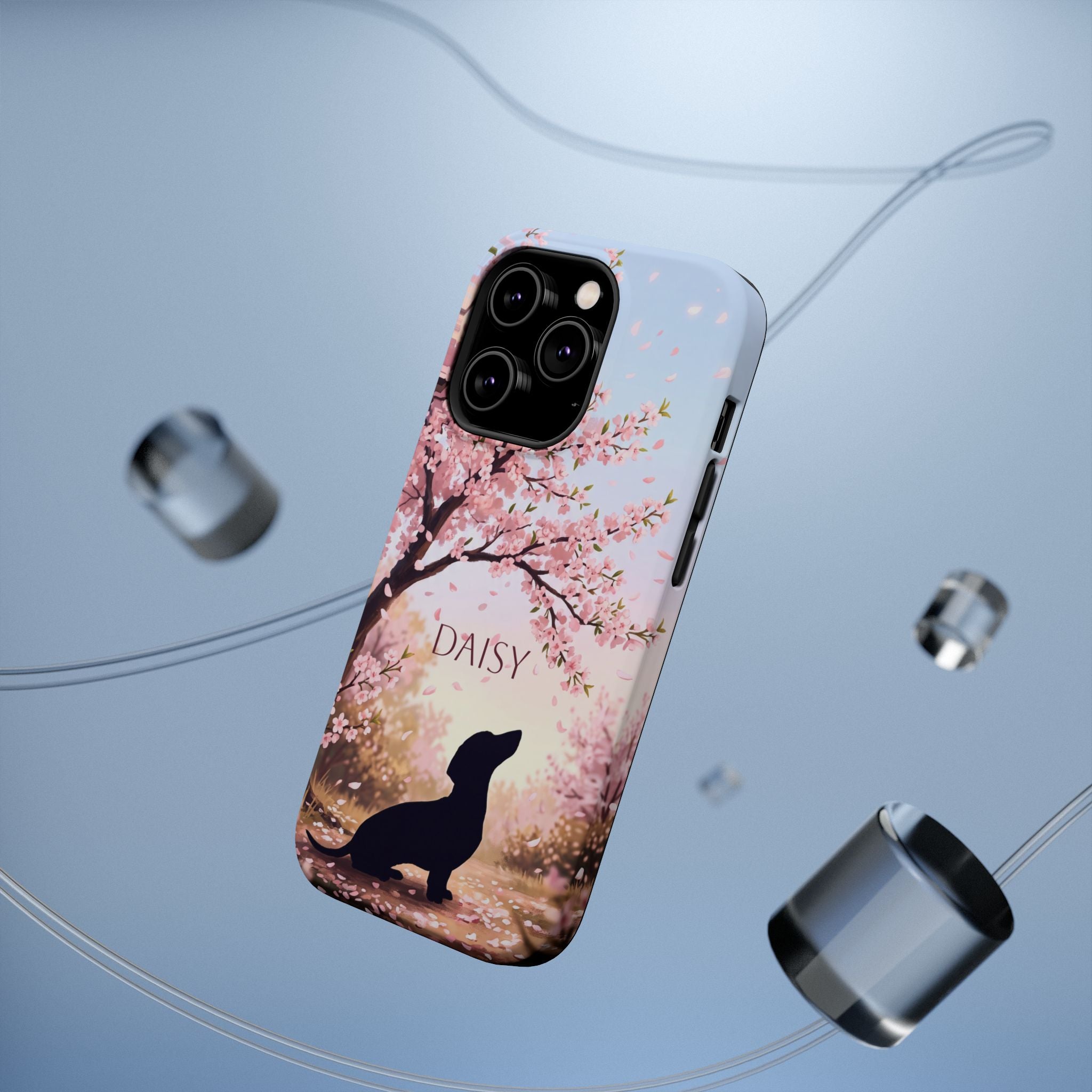 Personalized Dachshund Cherry Blossom Phone Case — Wireless Charging Cover