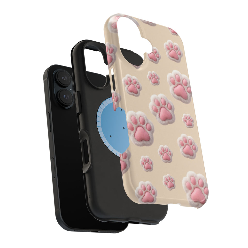 Pink Paw Print Phone Case — Impact-Resistant Wireless Charging Cover