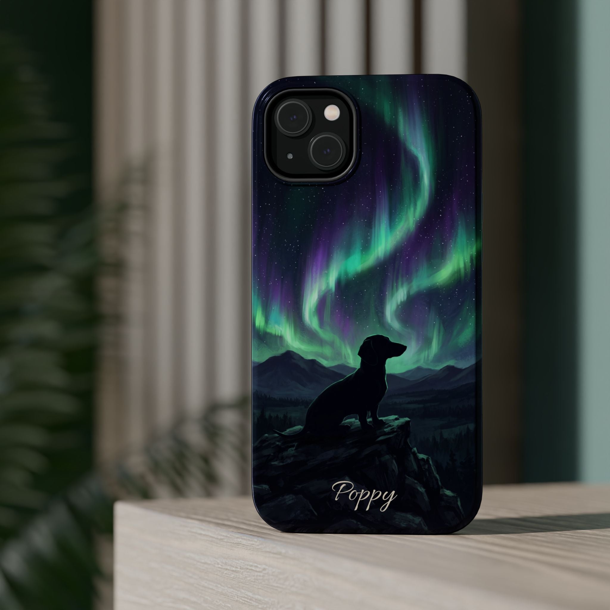 Personalized Dachshund Northern Lights Phone Case — Wireless Charging Cover
