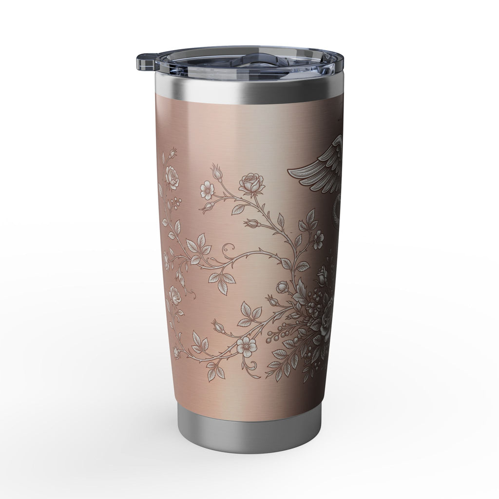 Personalized Caduceus Tumbler – Custom Name Rose Gold Floral Design 20 oz