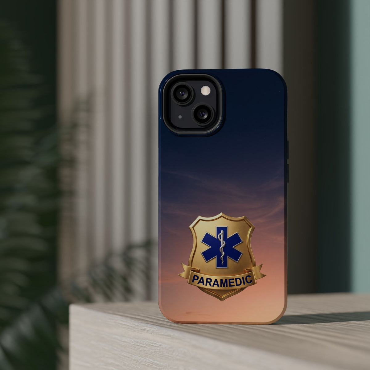 Gold Paramedic Badge Sunset Sky Phone Case — Magnetic Wireless Charging Cover