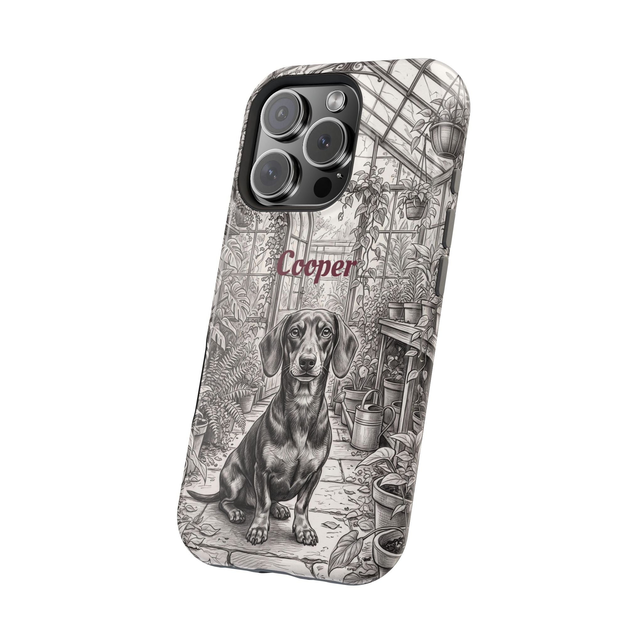 Personalized Dachshund Vintage Greenhouse Phone Case — Wireless Charging Cover