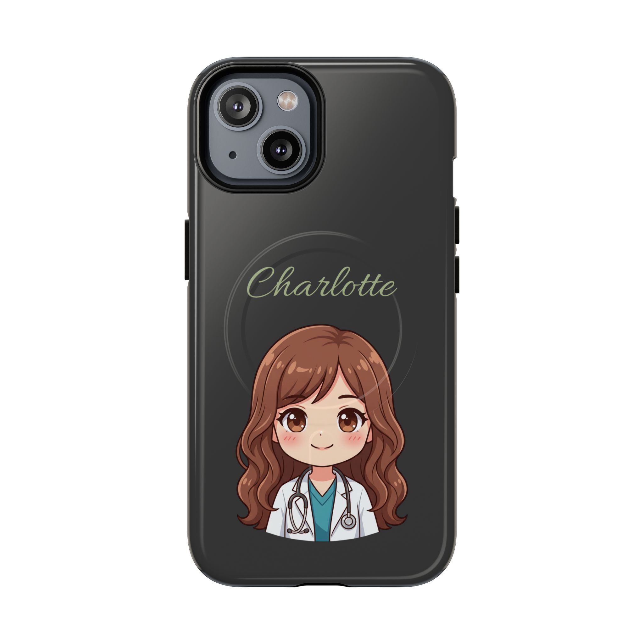 Personalized Tough Magnetic Phone Case | With Custom Name – Cute Illustrated Nurse Character Case for iPhones