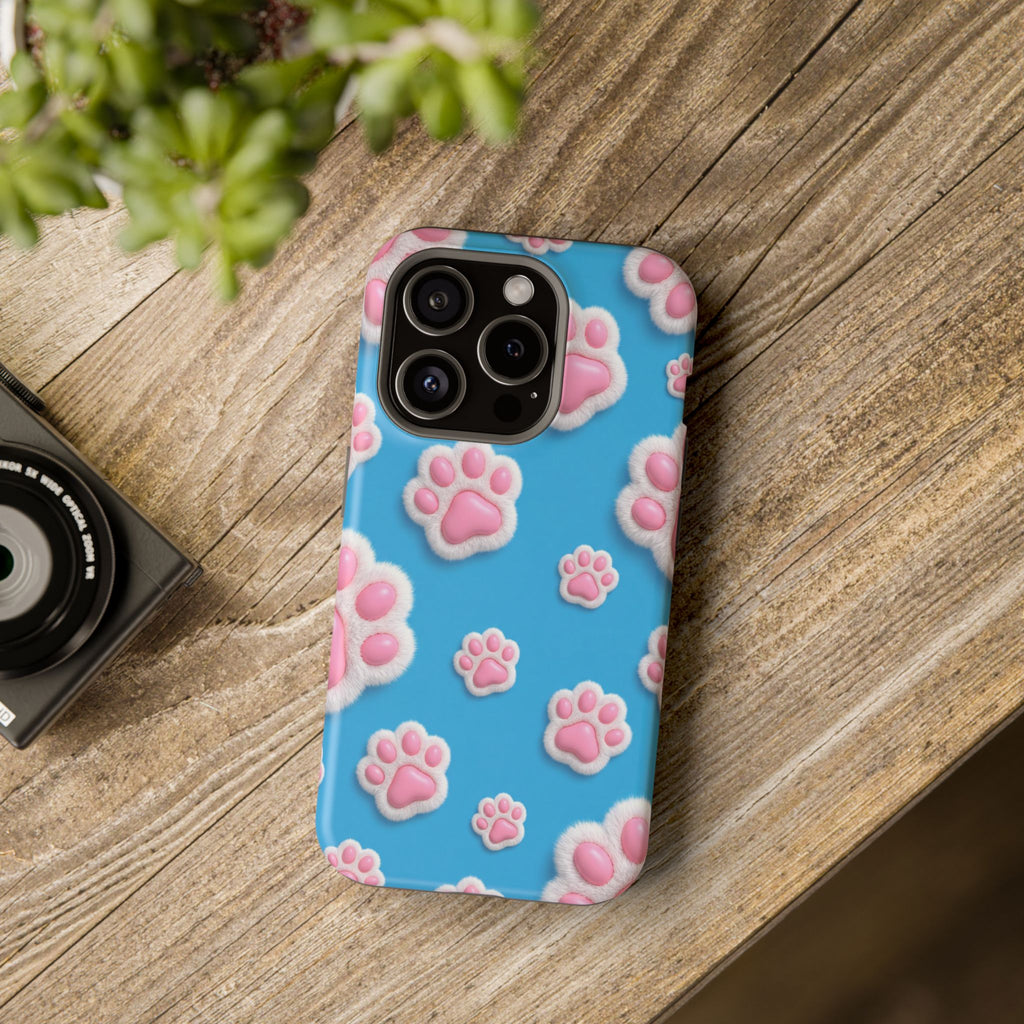 Fluffy Paw Print Phone Case | Cute 3D Pink Paw Pattern Case for Dog & Cat Lovers | iPhone & Samsung