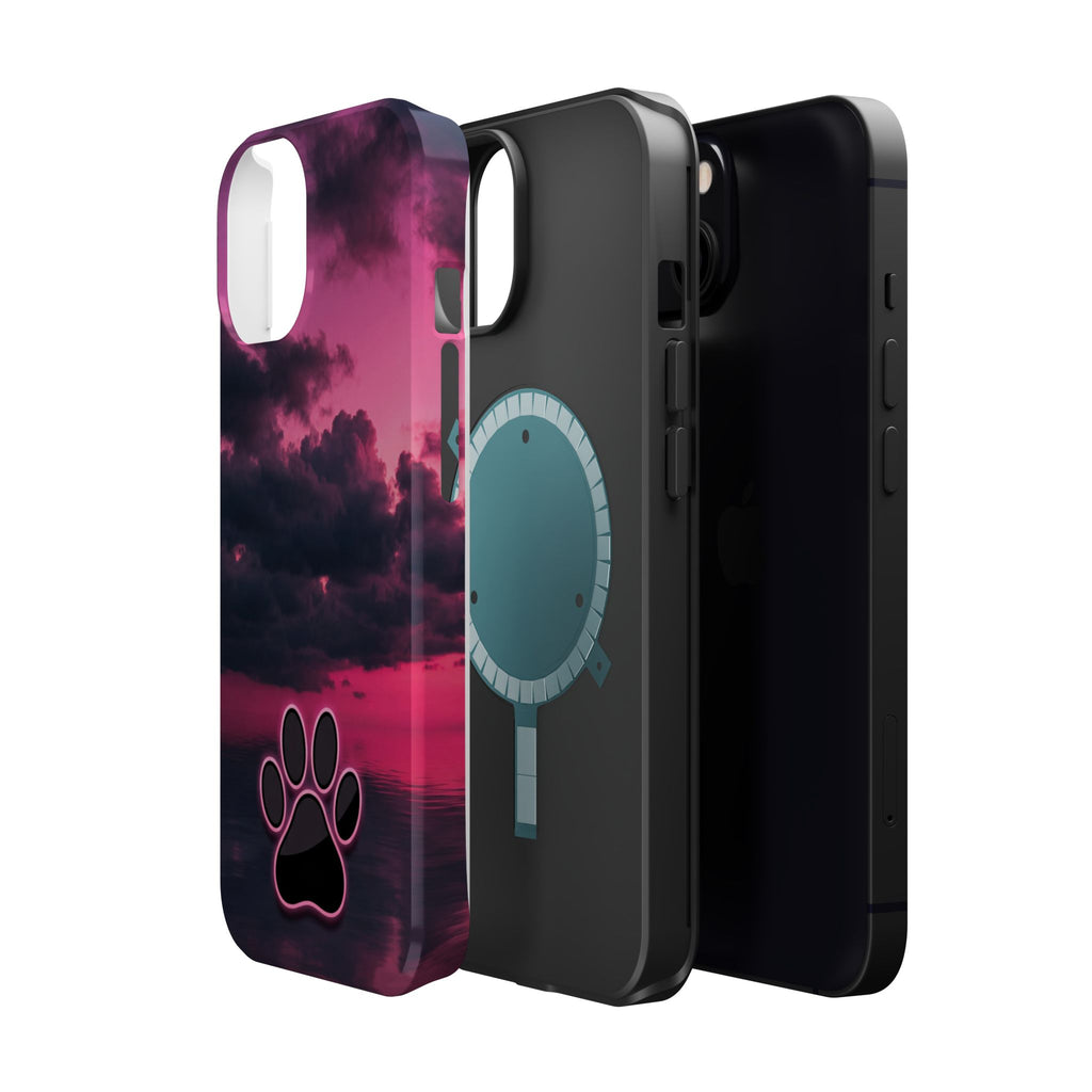 Pink Sky Paw Print Phone Case — Impact-Resistant Wireless Charging Cover