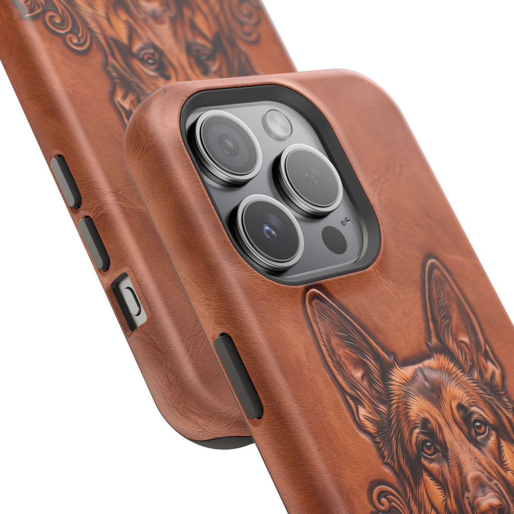German Shepherd Phone Case | Western Tooled Art — Tough Magnetic Case with Wireless Charging