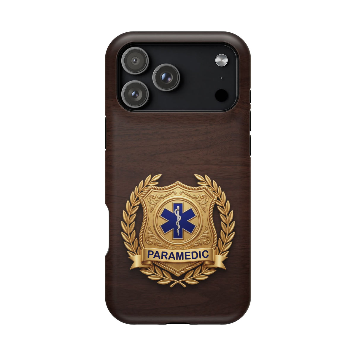 Gold Paramedic Laurel Badge Wood Phone Case — Magnetic Wireless Charging Cover