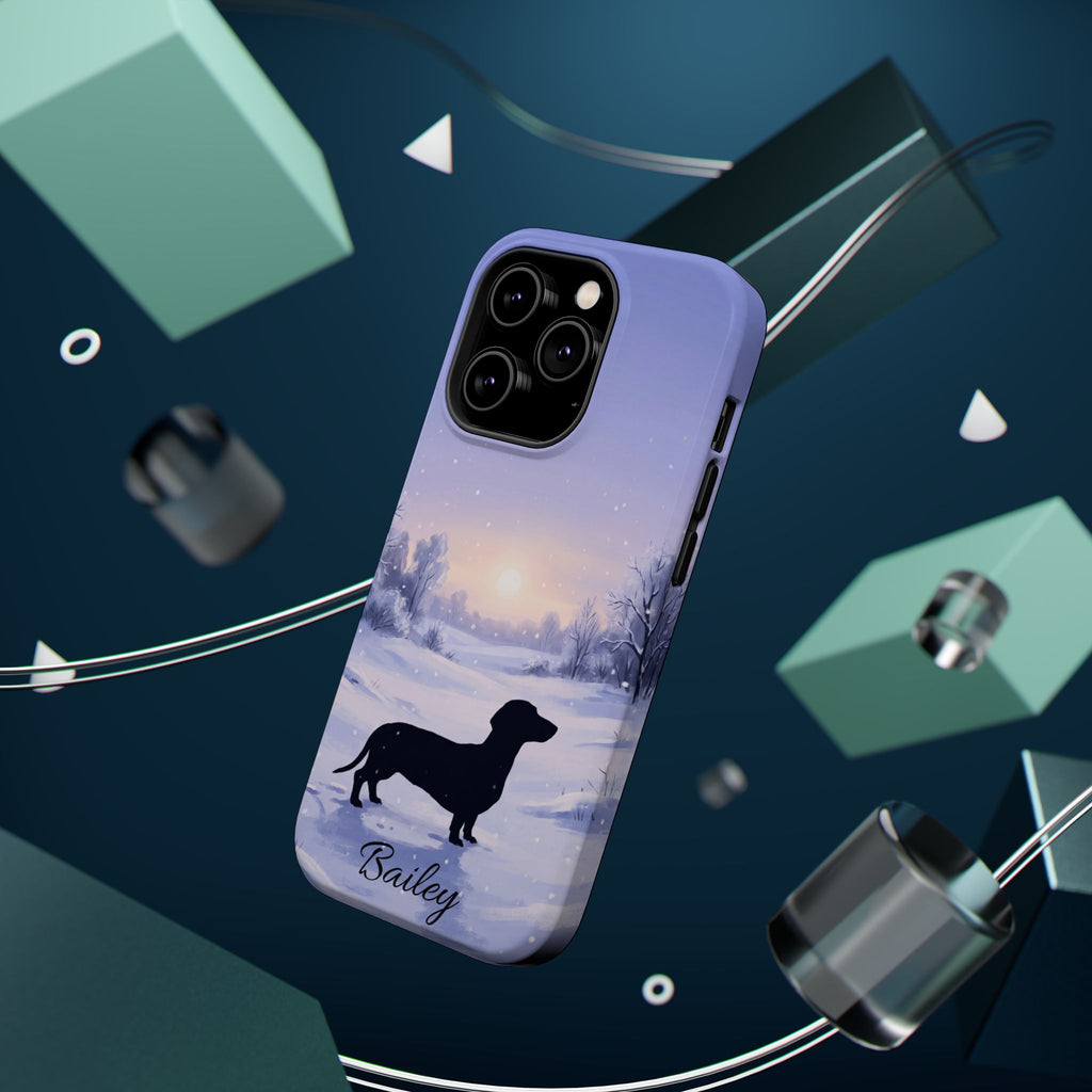 Personalized Dachshund Winter Snow Phone Case — Wireless Charging Cover