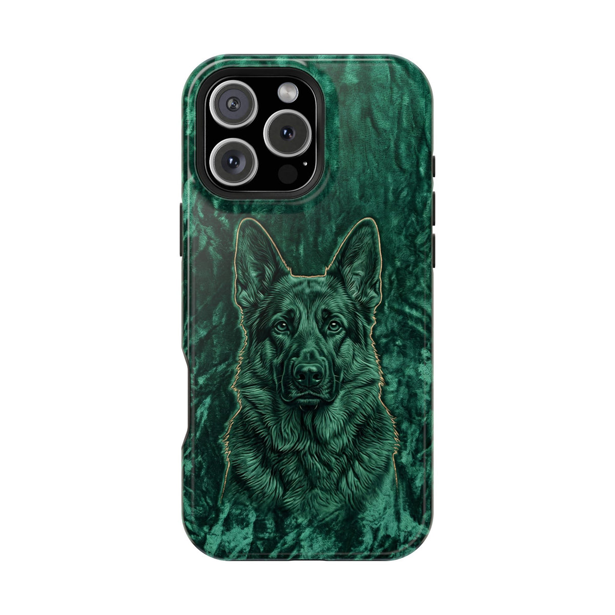 German Shepherd Phone Case | Emerald Velvet Art — Tough Magnetic Case with Wireless Charging