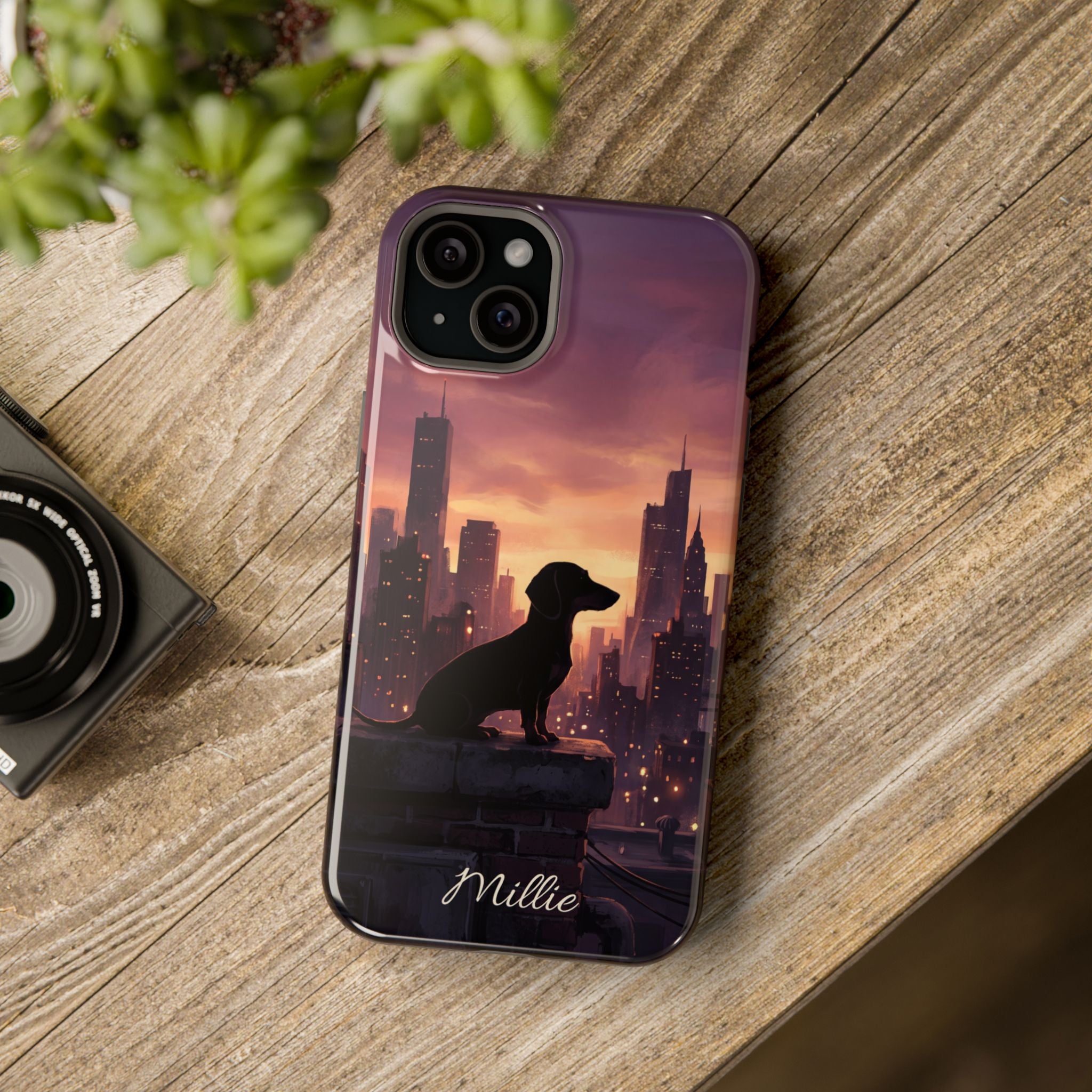 Personalized Dachshund City Skyline Phone Case — Wireless Charging Cover