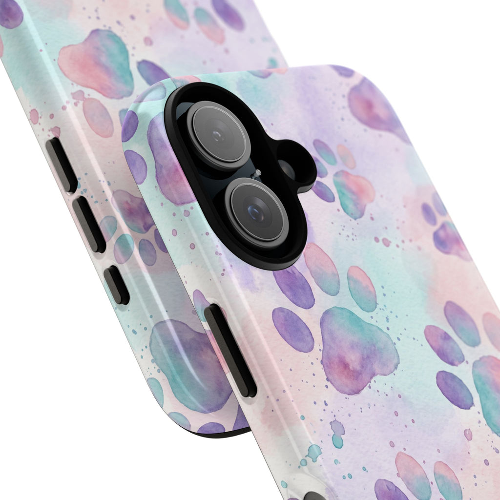 Watercolor Paw Print Phone Case | Pastel Purple, Teal & Pink Artistic Pattern | Samsung & iPhone