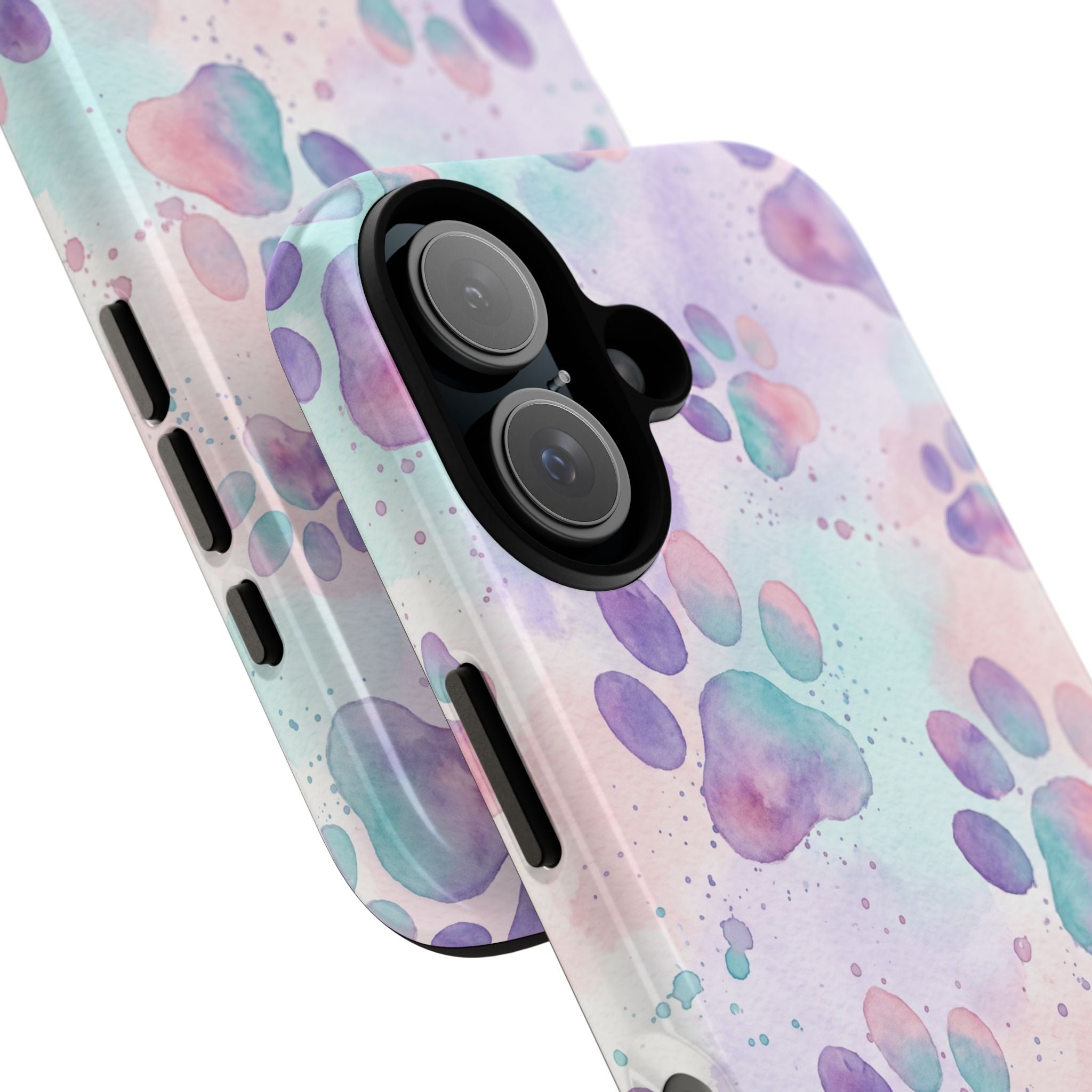 Watercolor Paw Print Phone Case | Pastel Purple, Teal & Pink Artistic Pattern | Samsung & iPhone