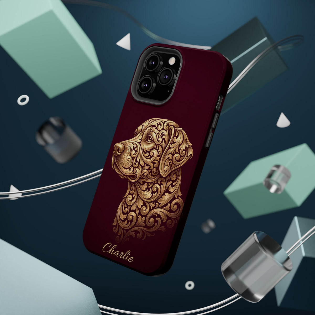 Personalized Gold Filigree Labrador Phone Case — Tough Magnetic Case with Wireless Charging