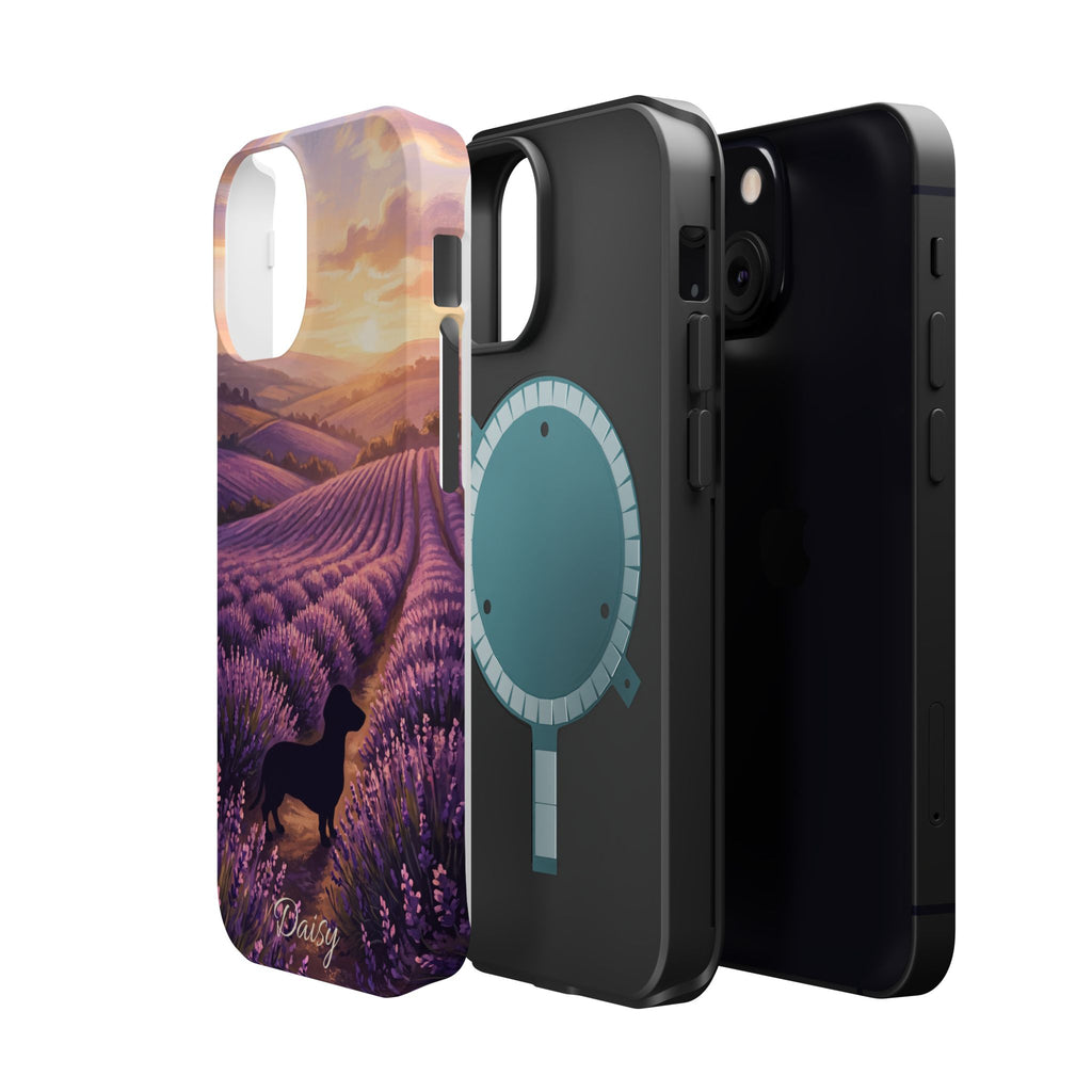 Personalized Dachshund Lavender Field Phone Case — Wireless Charging Cover
