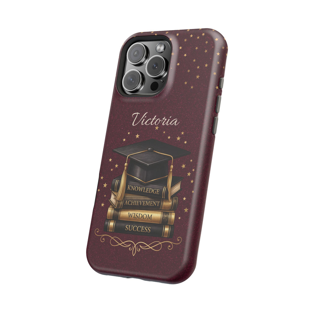 Graduation Cap & Books Personalized Teacher Phone Case — Wireless Charging Cover