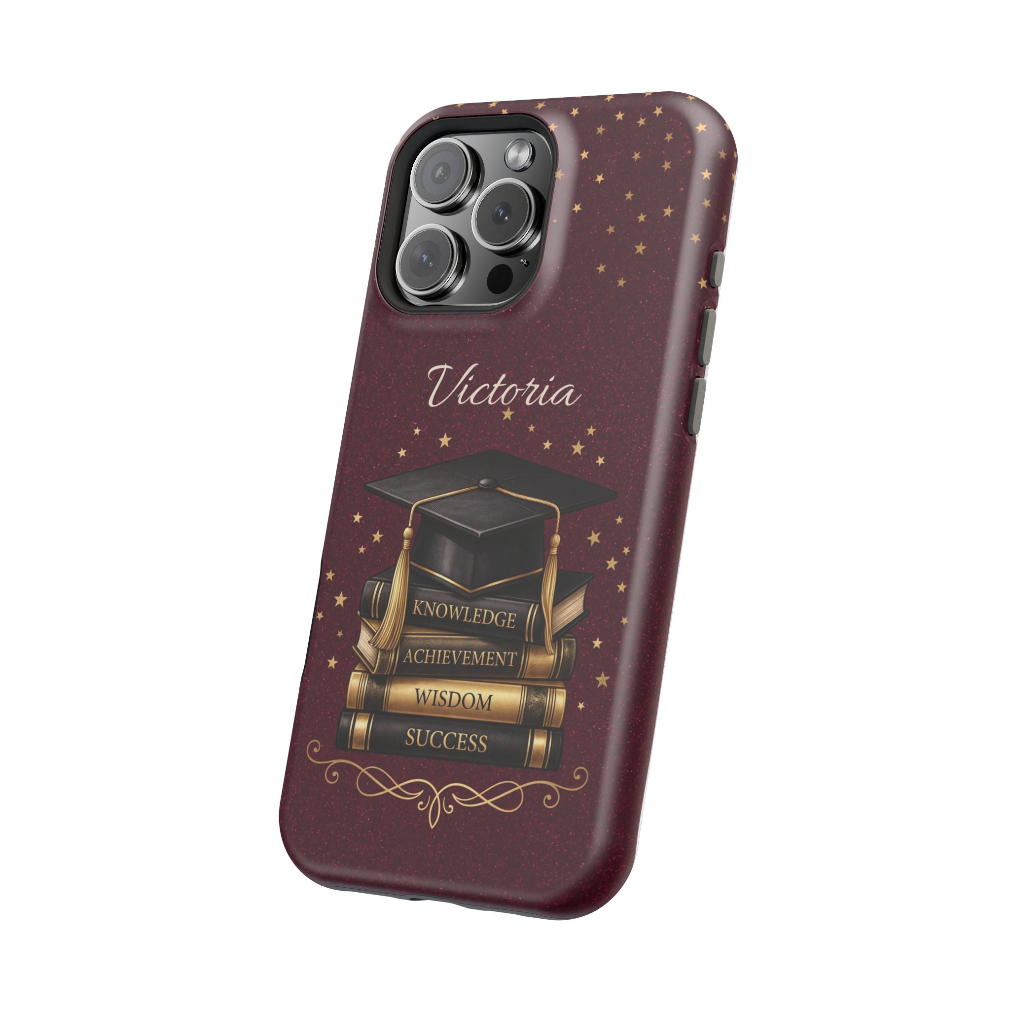 Graduation Cap & Books Personalized Teacher Phone Case — Wireless Charging Cover