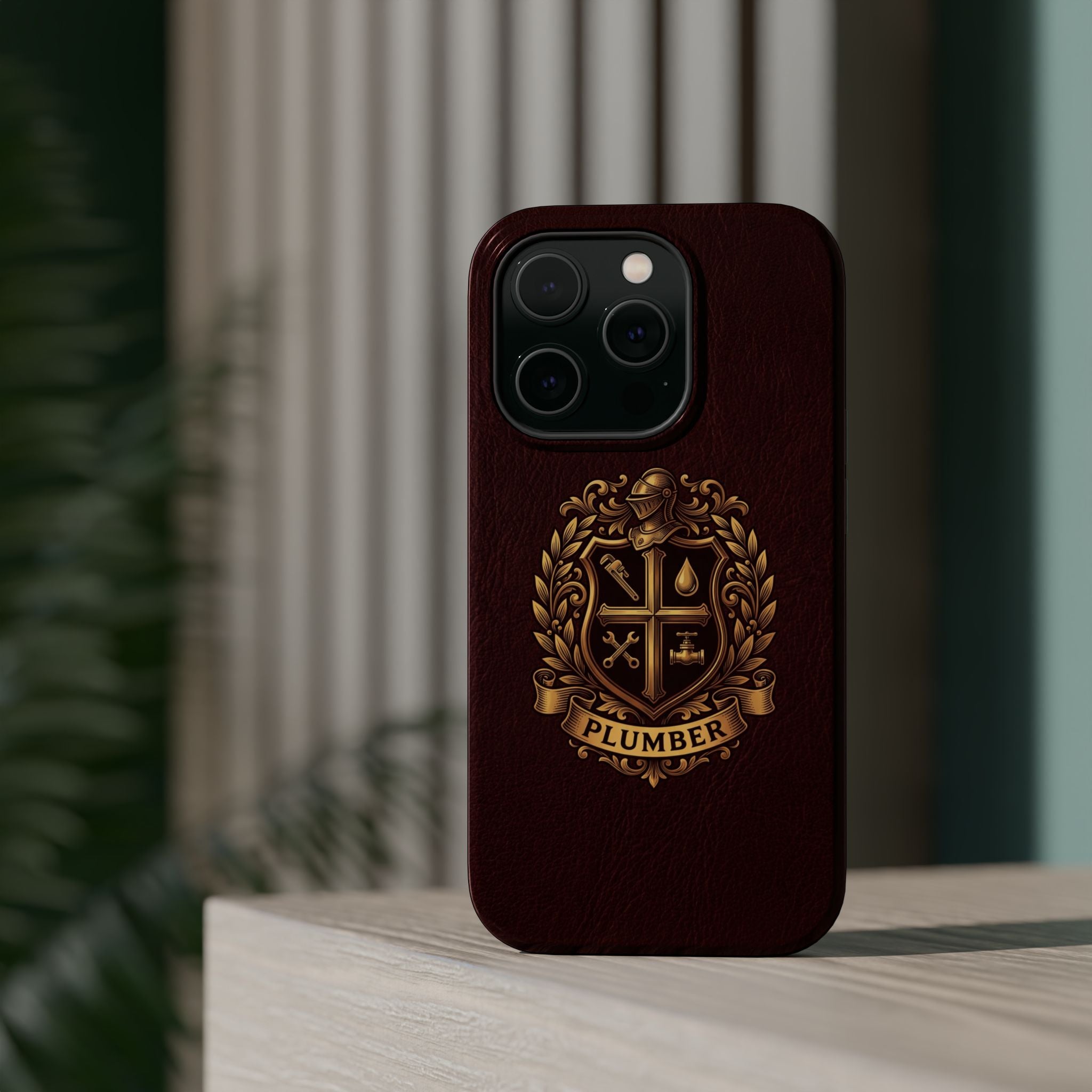 Plumber Crest Phone Case — Heraldic Shield Design Wireless Charging Cover