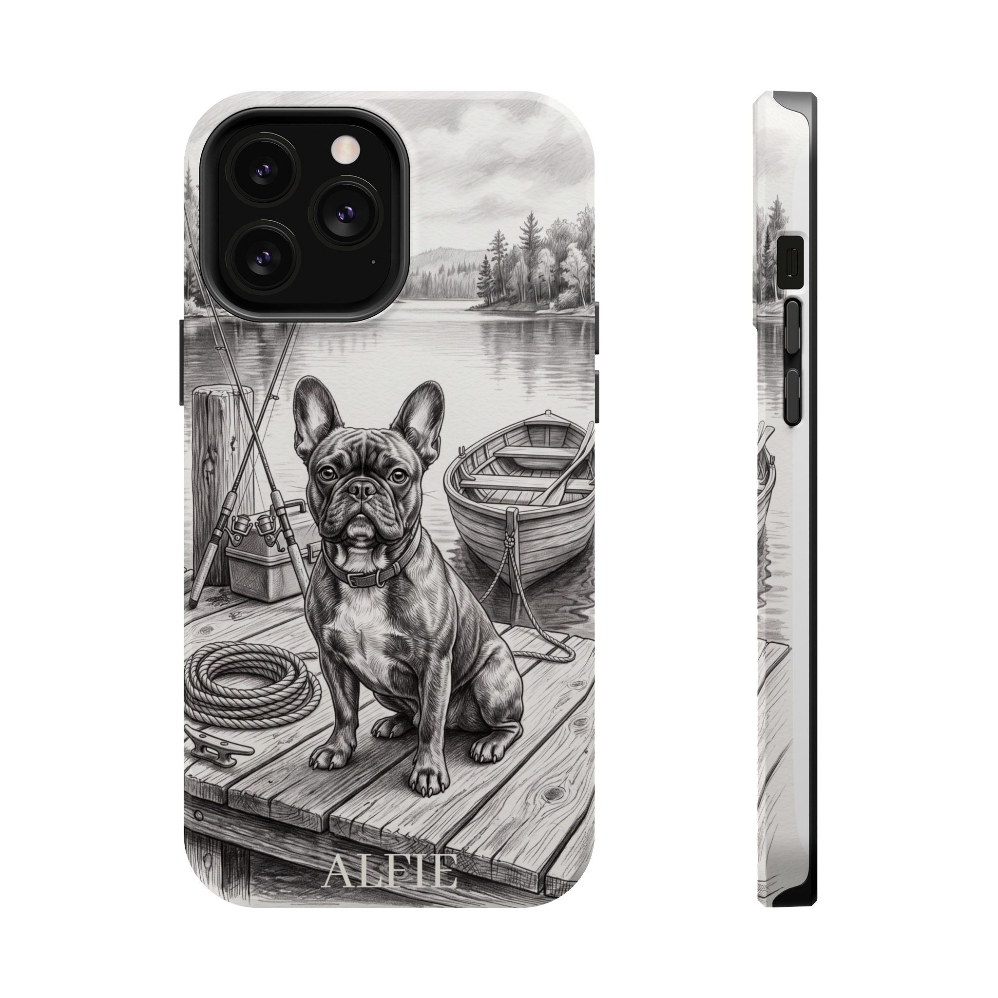 Personalized French Bulldog Lakeside Dock Phone Case — Wireless Charging Cover