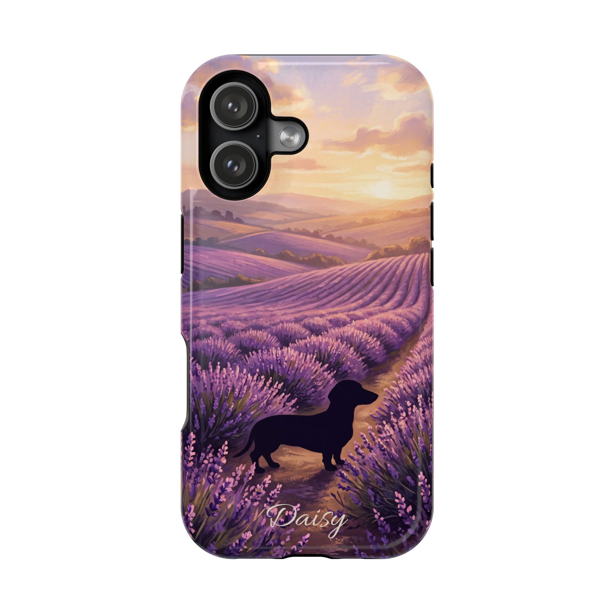 Personalized Dachshund Lavender Field Phone Case — Wireless Charging Cover